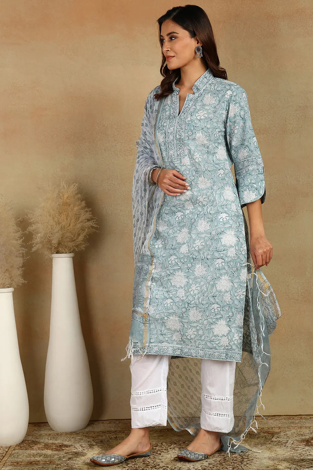 Grey/White Kota Doria Dupatta