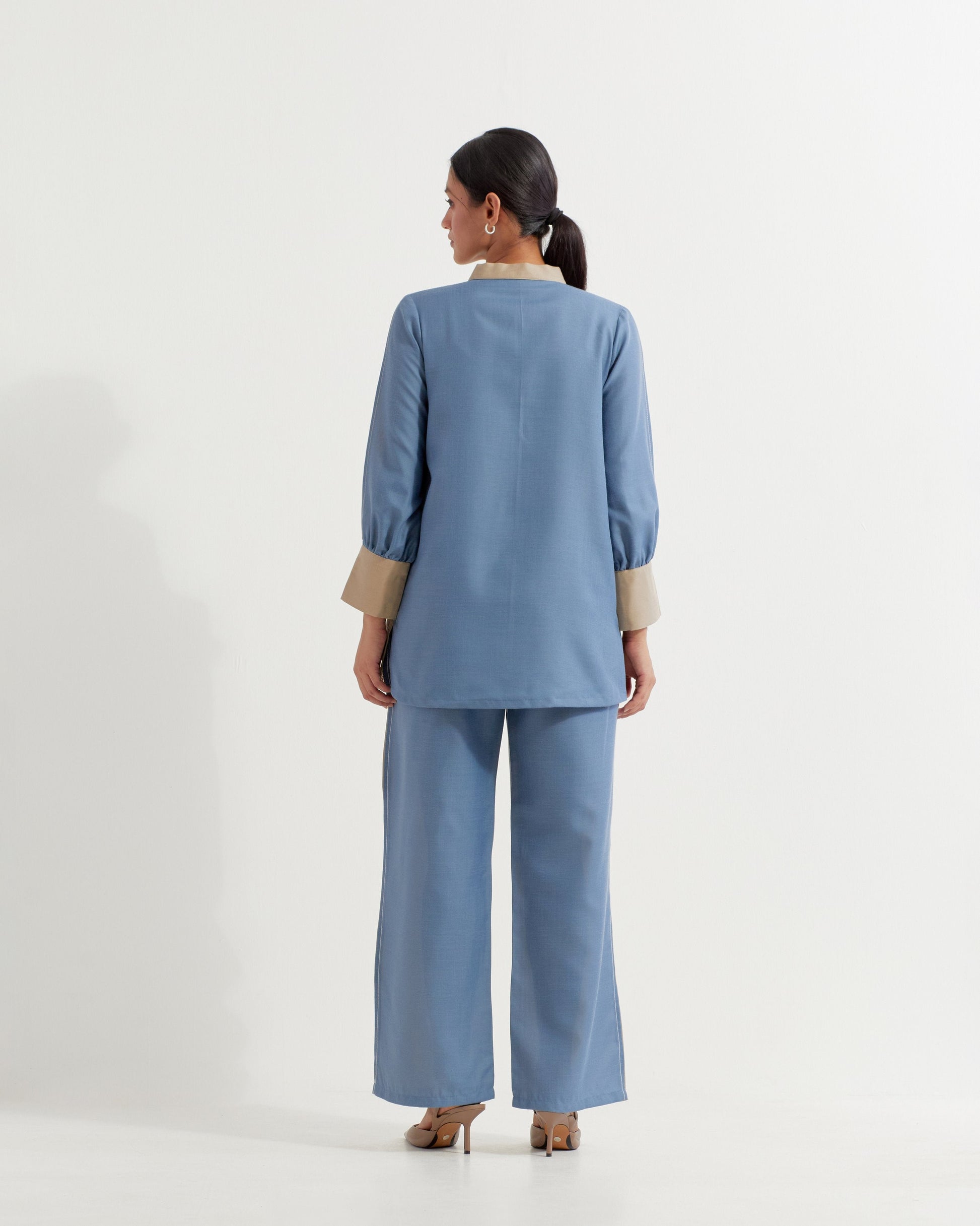 Beige/Blue Caroline Co-ord Set (Set of 2)- IC