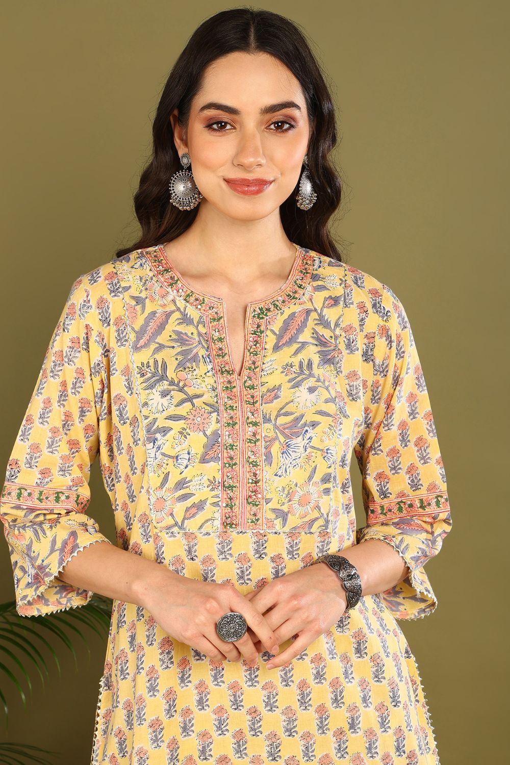 Yellow Sanganeri Kurta Set (3pc)