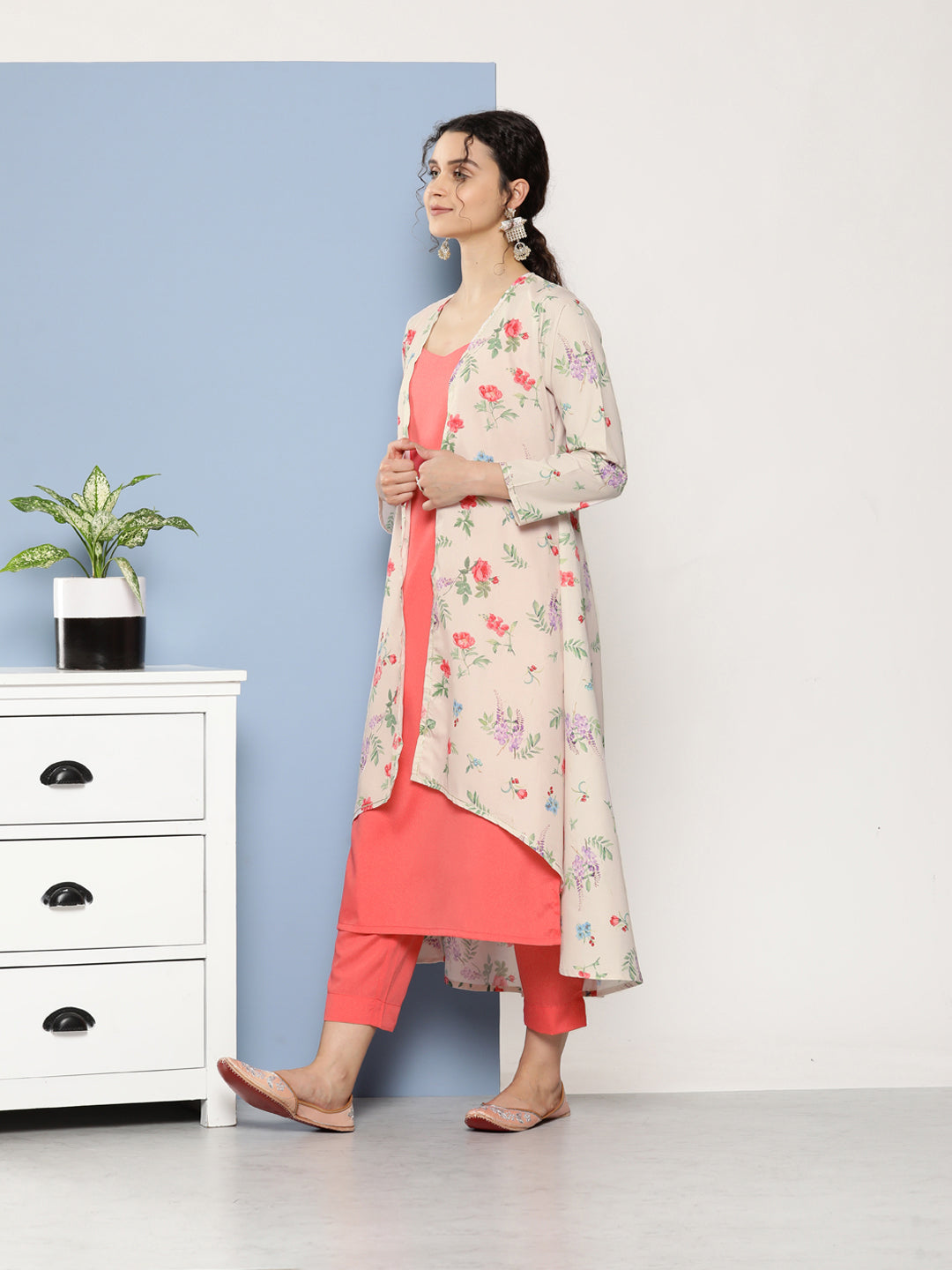 Pink Floral Gotta Patti Kurta with Trousers