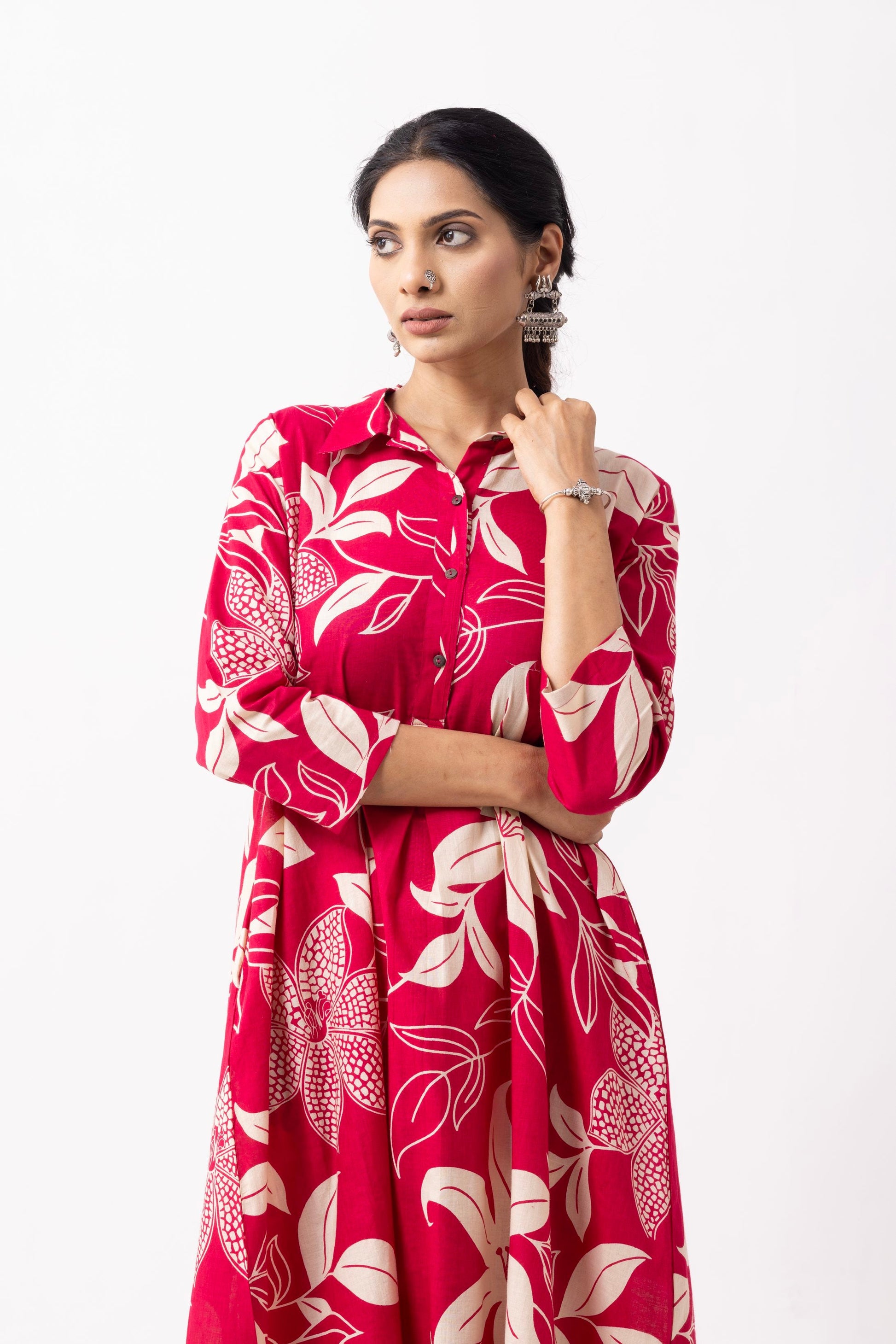 Crimson Red Block Printed Victoria Kurta Set (Set of 2)- IC
