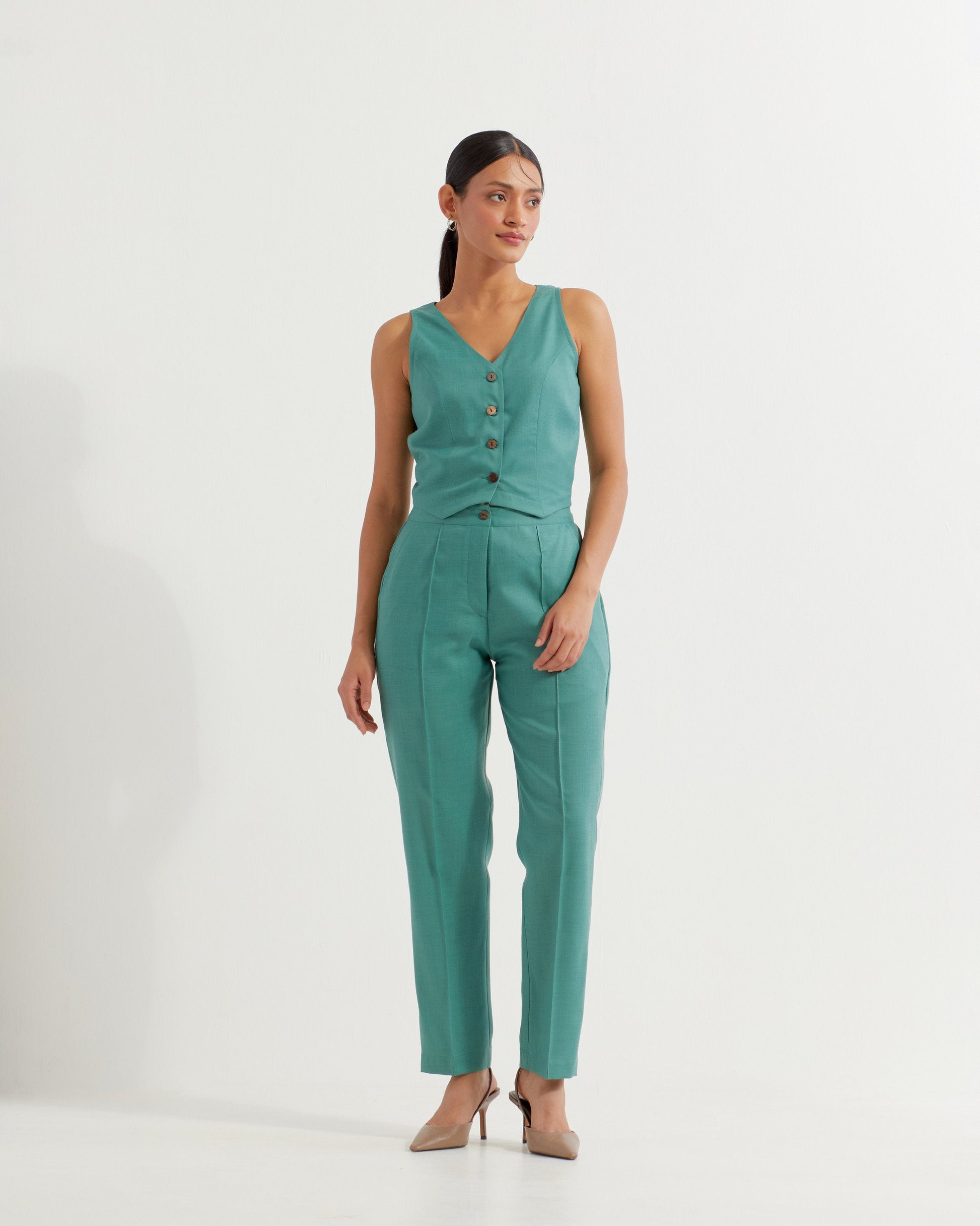 Green Anne Co-ord Set (Set of 2)- IC