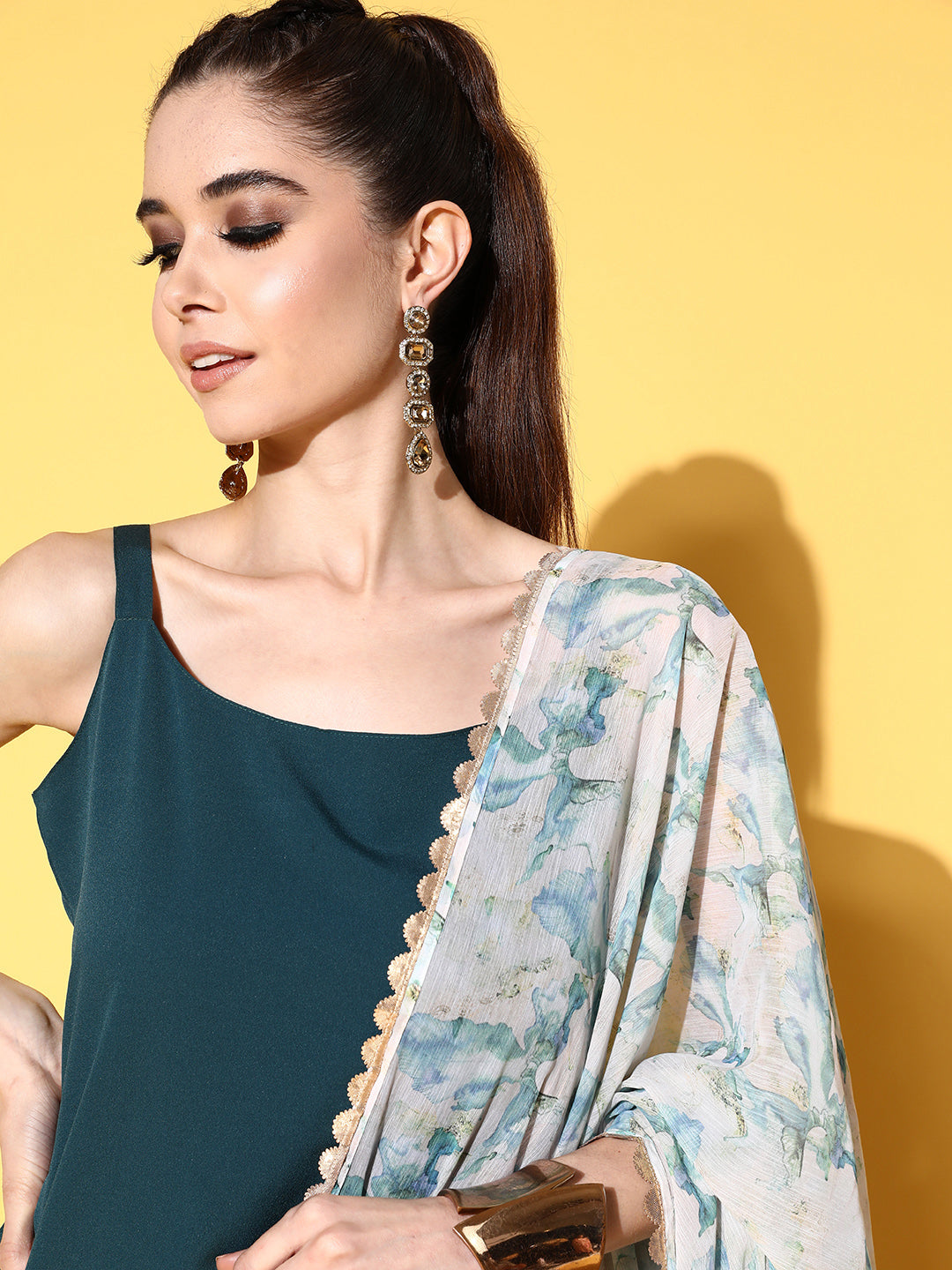 Green Gotta Patti Kurta with Palazzos & With Dupatta-AH