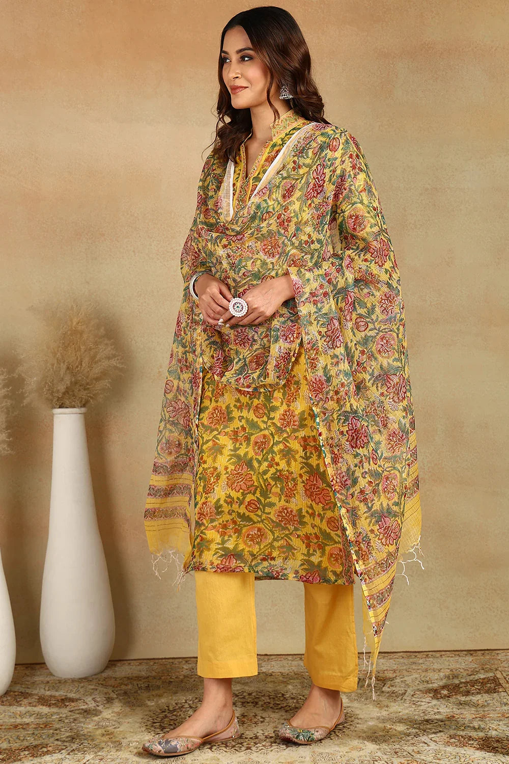 Yellow Kota Doria Kurta