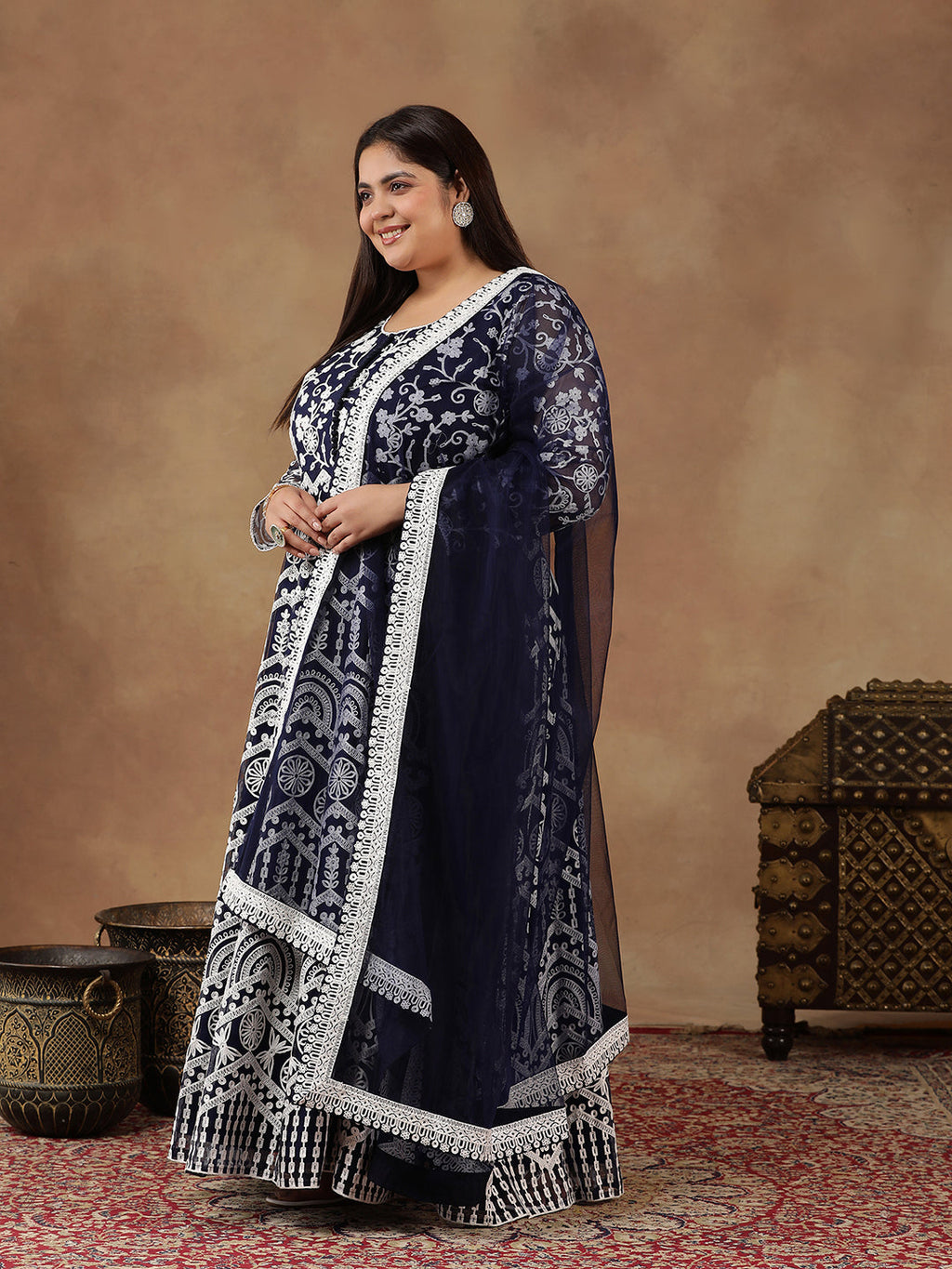 Royal Blue Women Ethnic Motifs Printed Kurta - ID