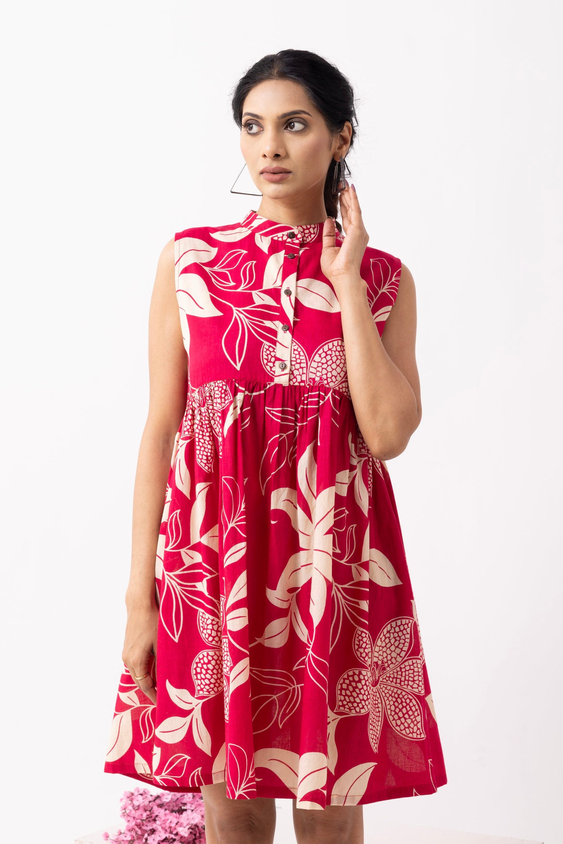 Crimson Red Block Printed Amore Dress- IC