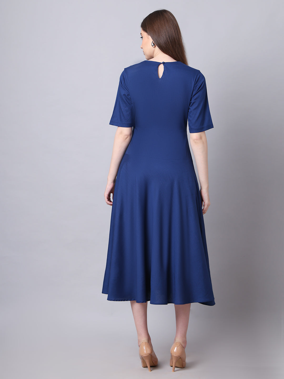 Exude Resilient Radiance Midi Flare Dress with Sleeves