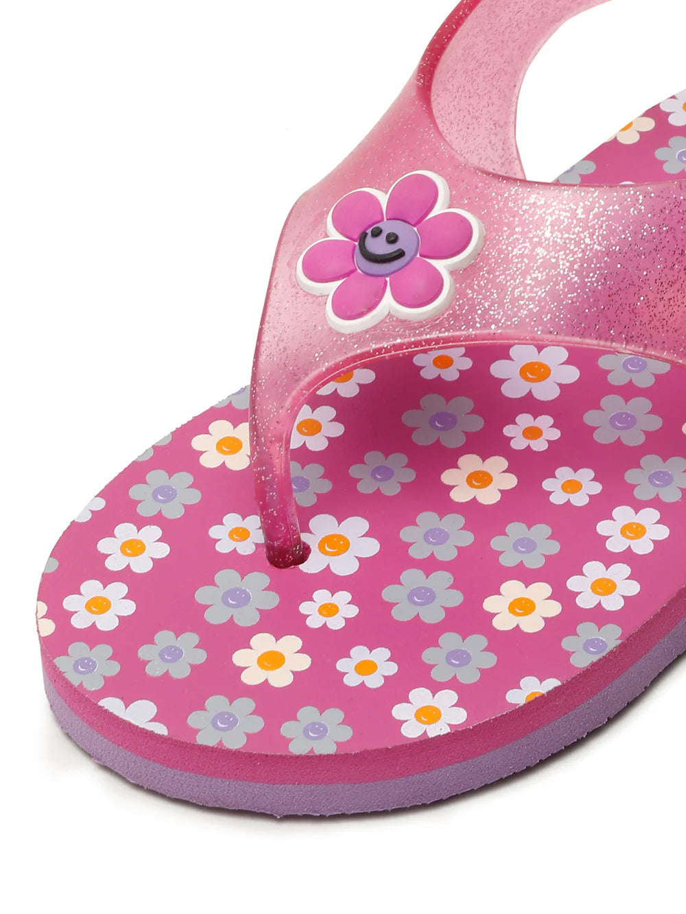 Premium Flower Jellies Flip-flops With Glitter- Purple (Girls)