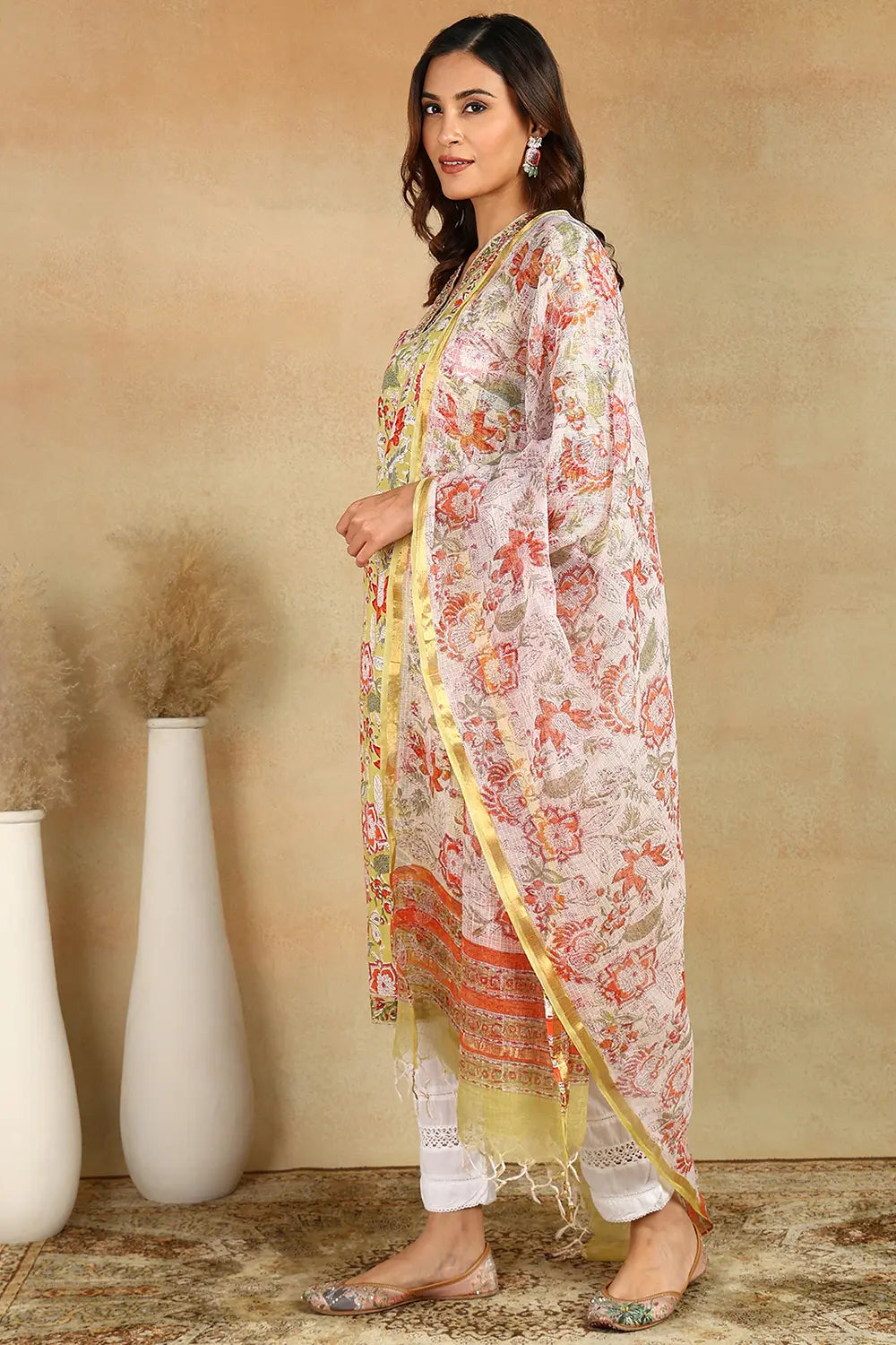 White/Orange Kota Doria Dupatta