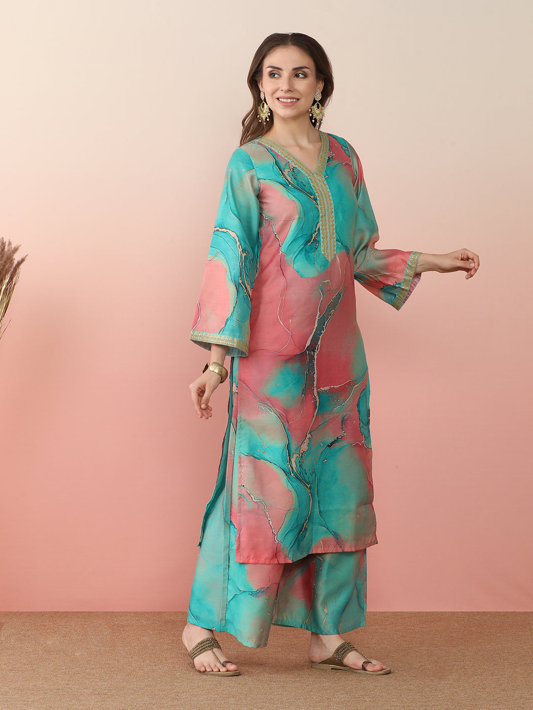 Abstract Printed Pakistani Kurta With Palazzo