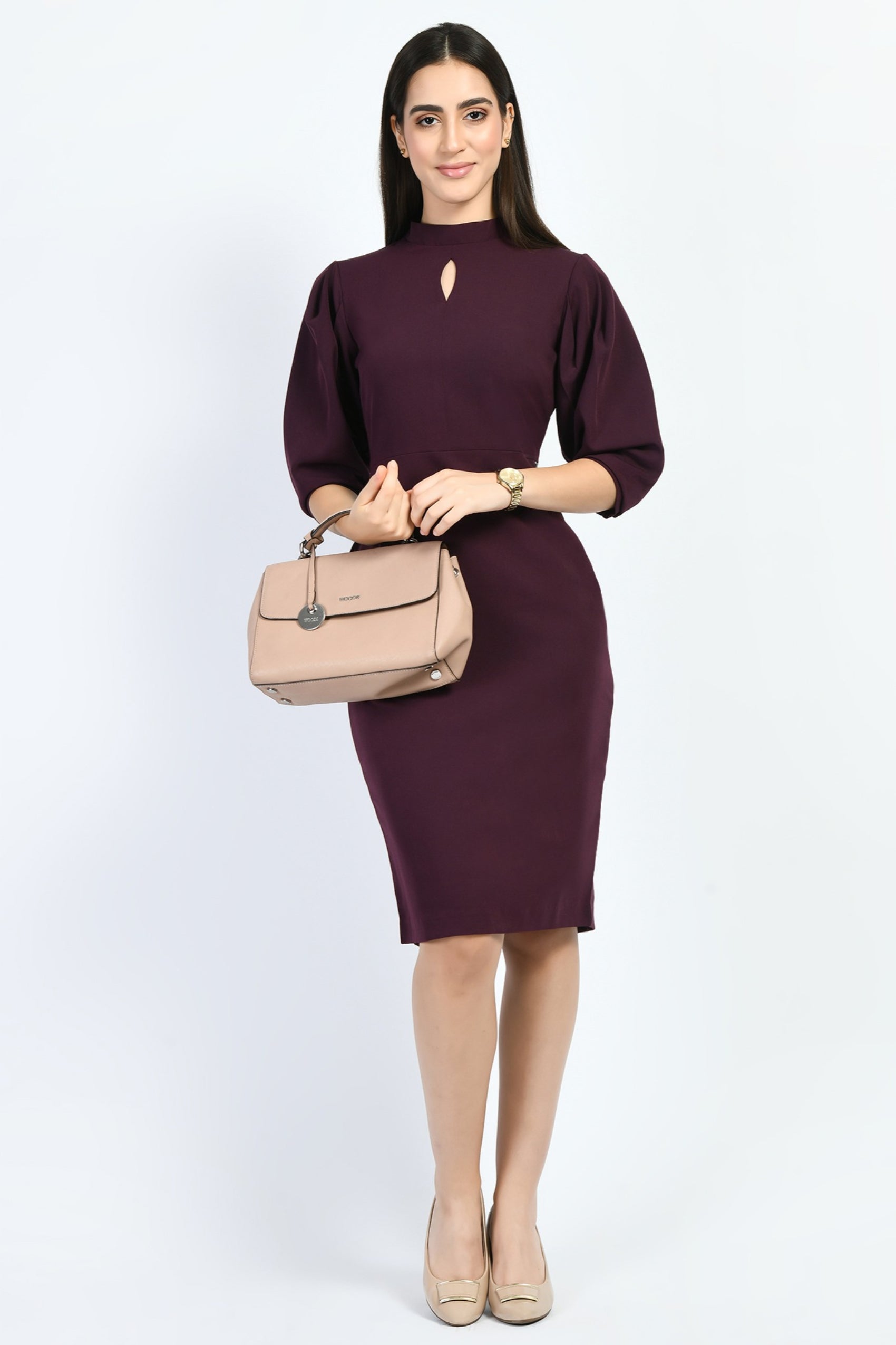 Exude Allure Puffed Sleeves Sheath Dress