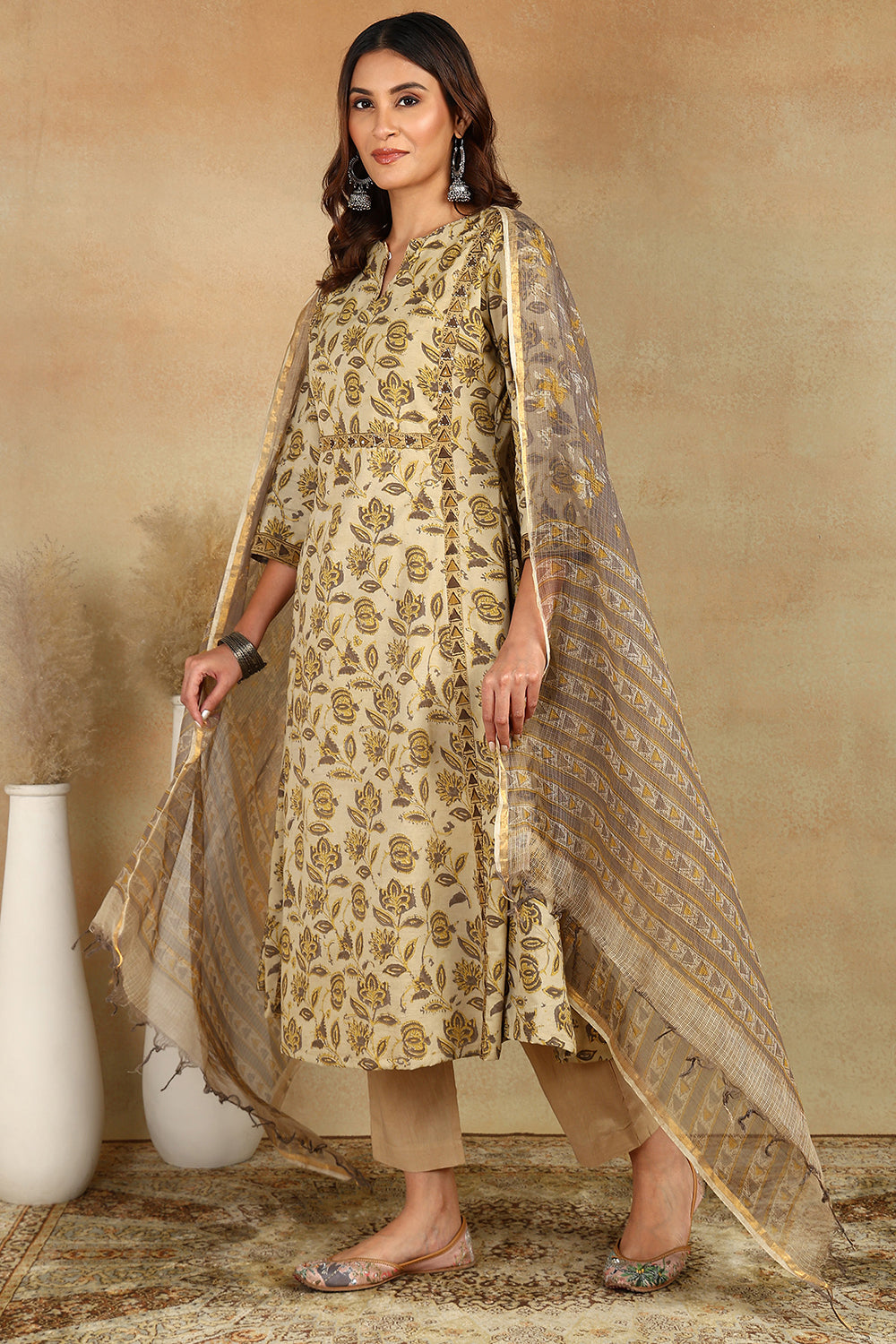 Brown/Beige Kota Doria Dupatta