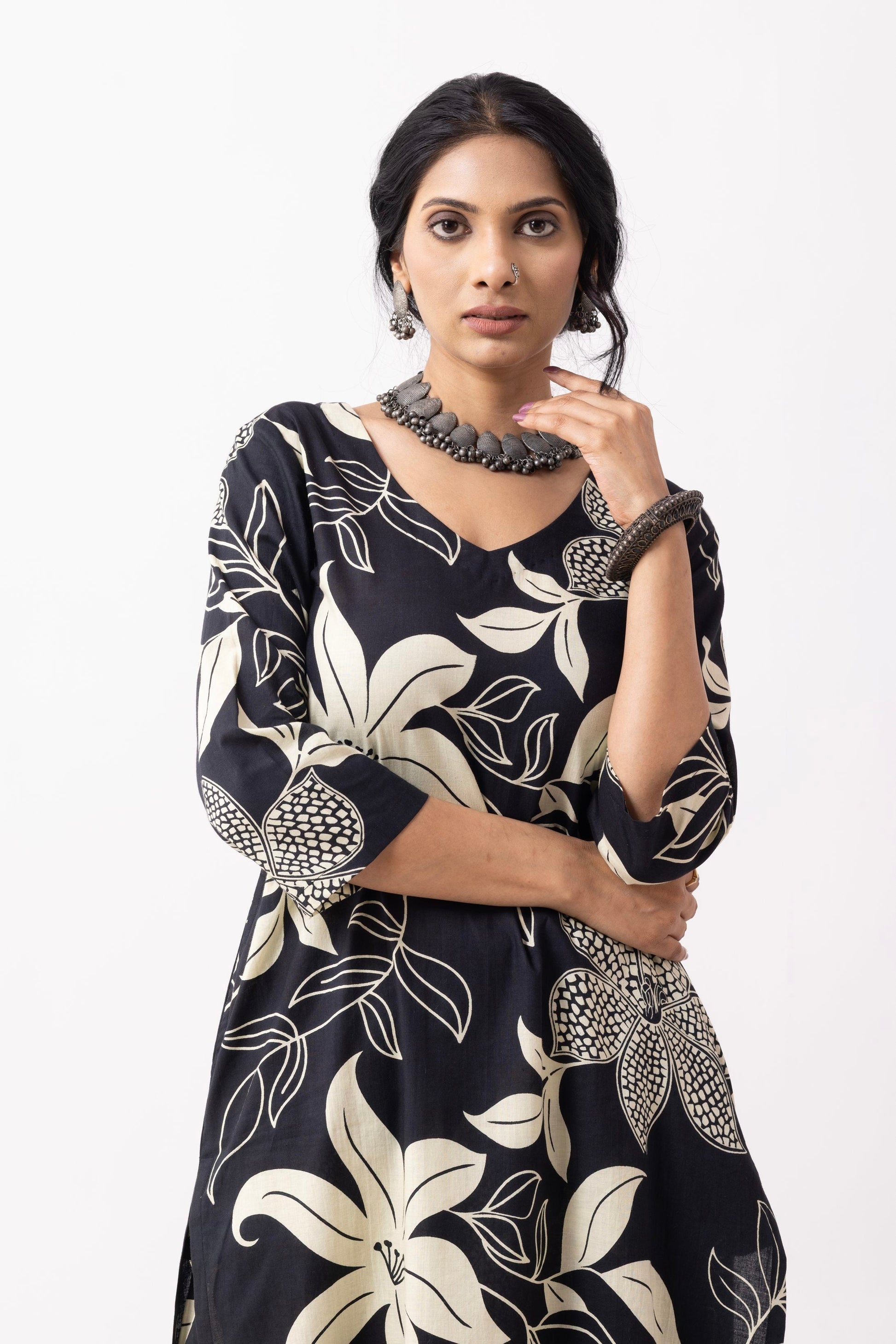 Black Block Printed Mira Kurta Set (Set of 2)- IC