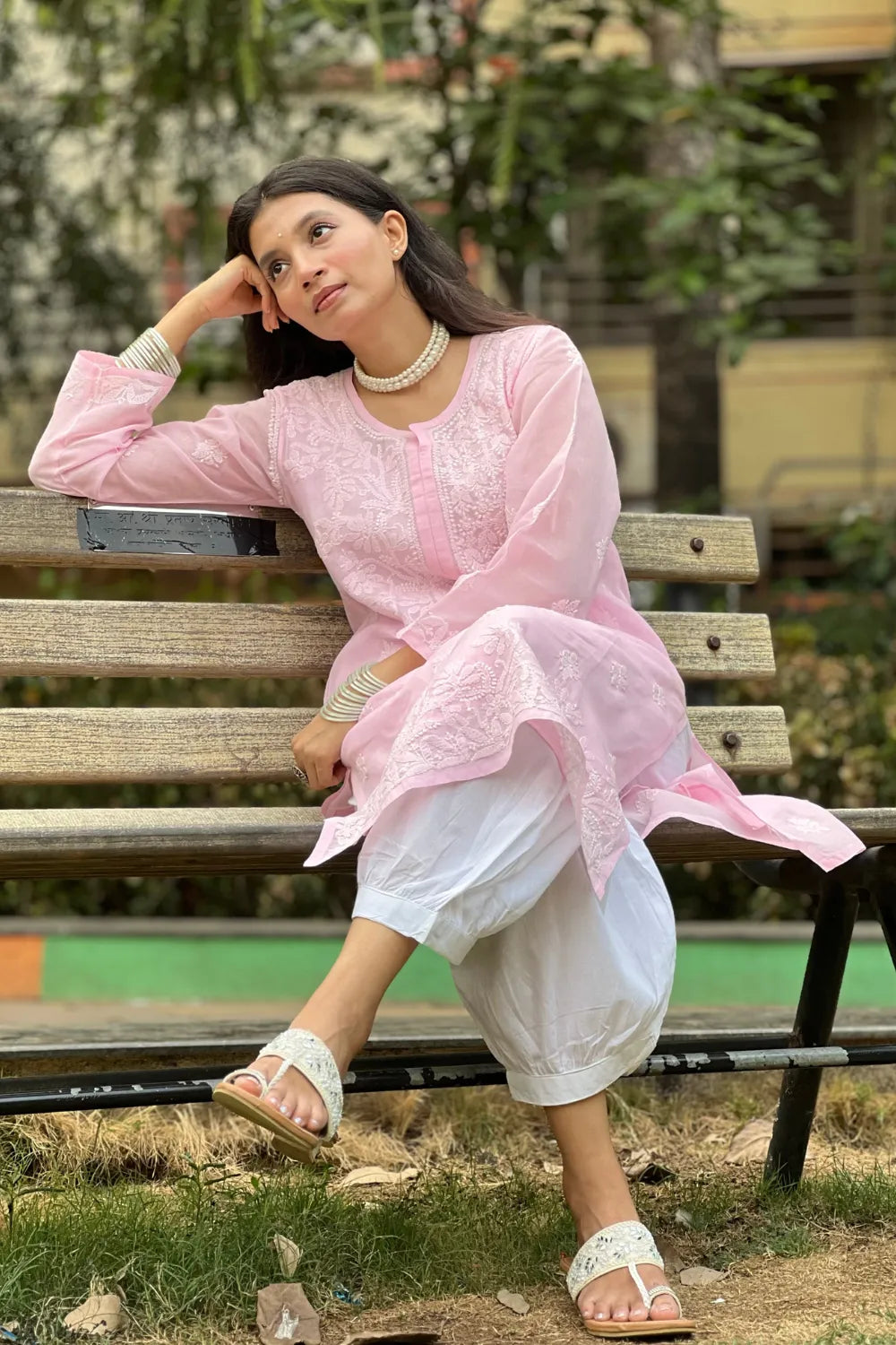 Pink Chikankari Cotton Kurta