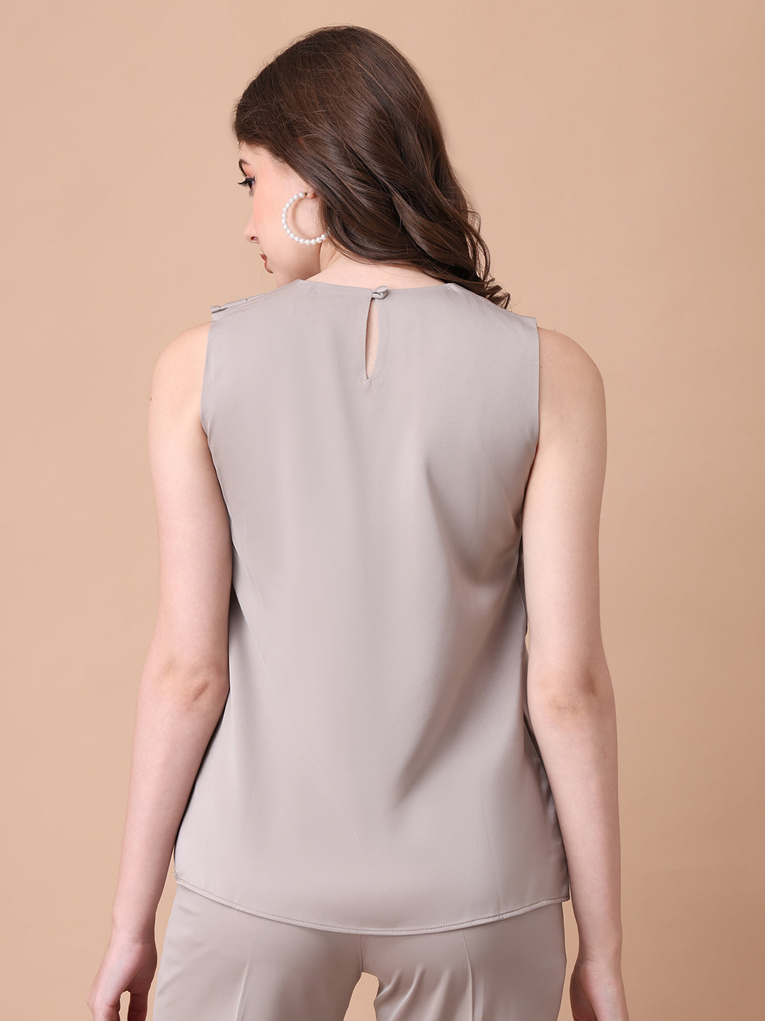 Exude Infinite Femme Satin Sleeveless Top with Front Side Overlay