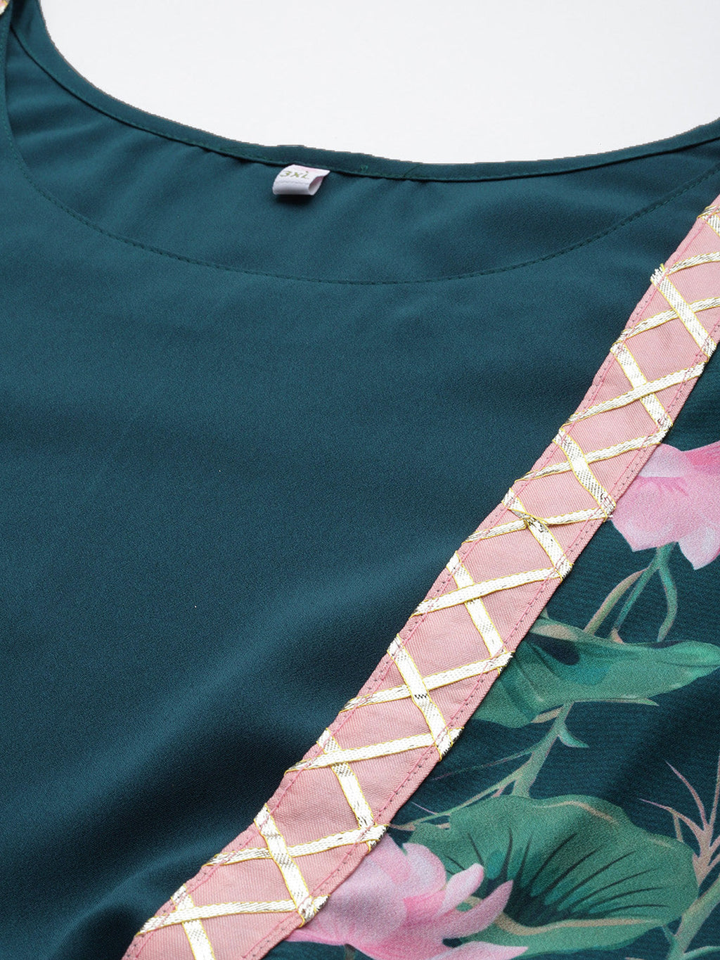 Green Floral Printed Plus Size Maxi Ethnic Dress-AH