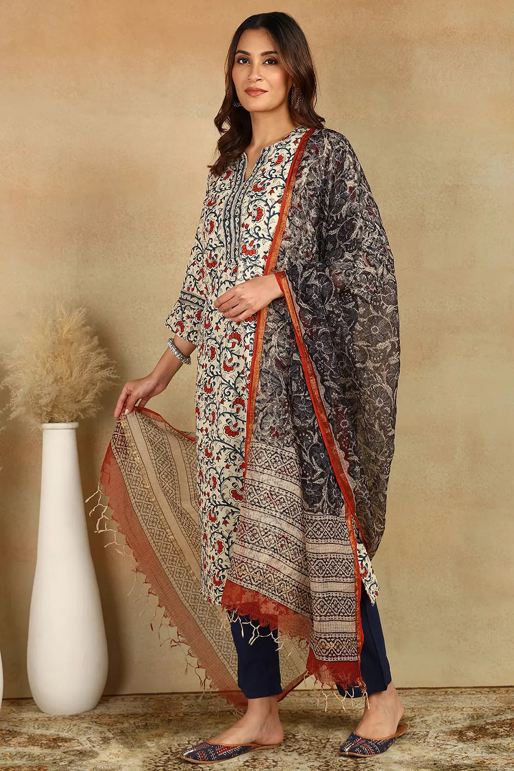 Navy Blue/Maroon Kota Doria Dupatta