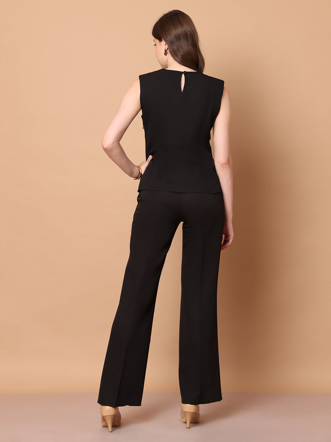 Exude Power in Motion Side and Shoulder Pleat Top Paired with Bootcut Trousers