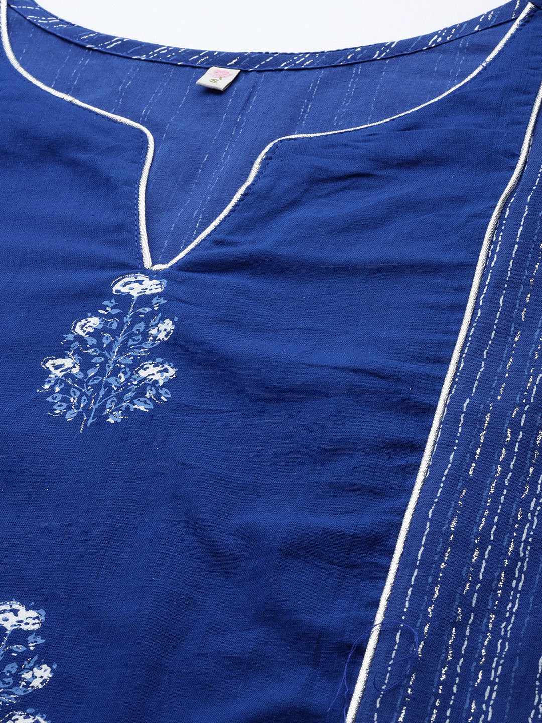 Blue Floral Printed Pure Cotton Kurta with Trousers