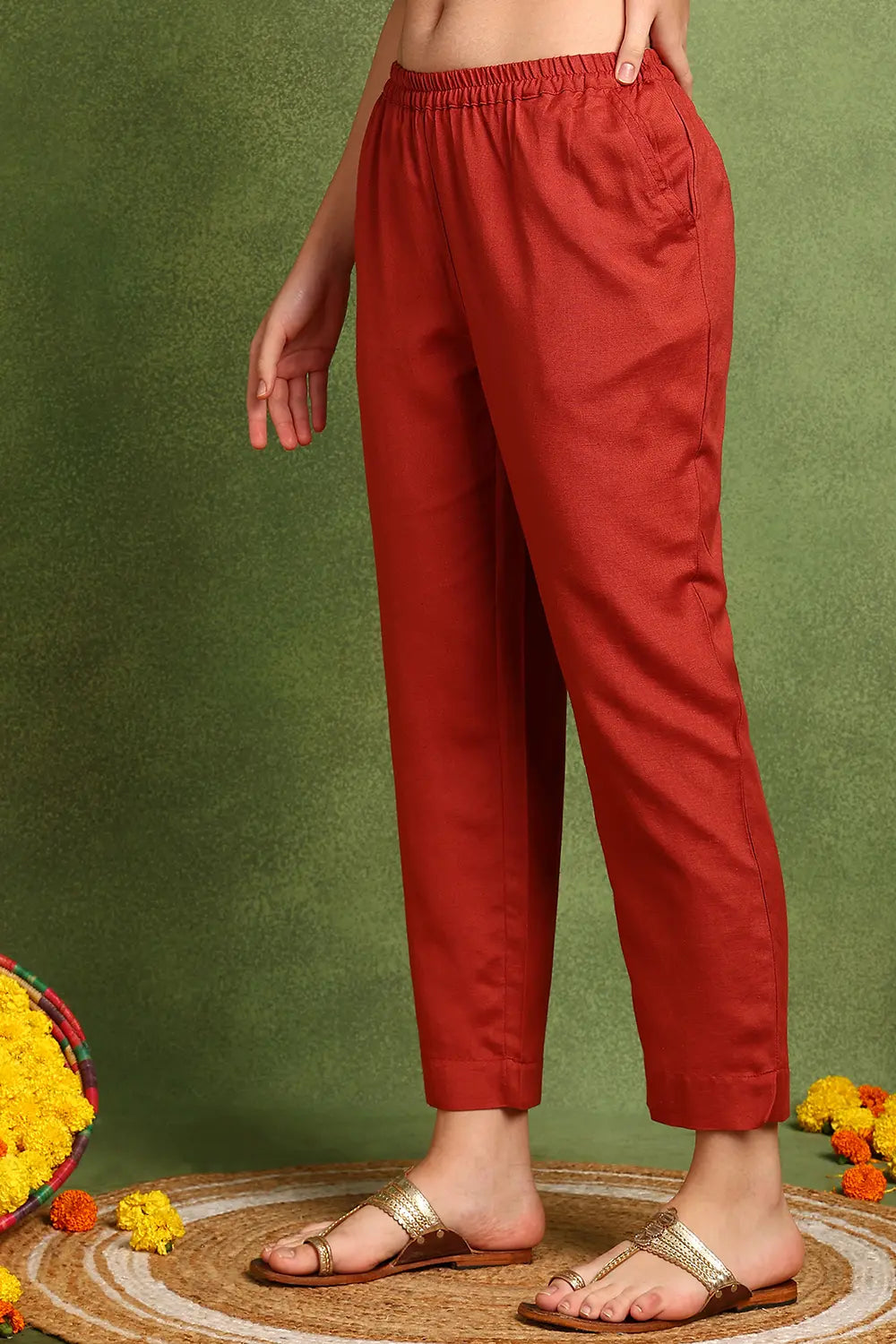 Red Cotton Silk Farsi Pants