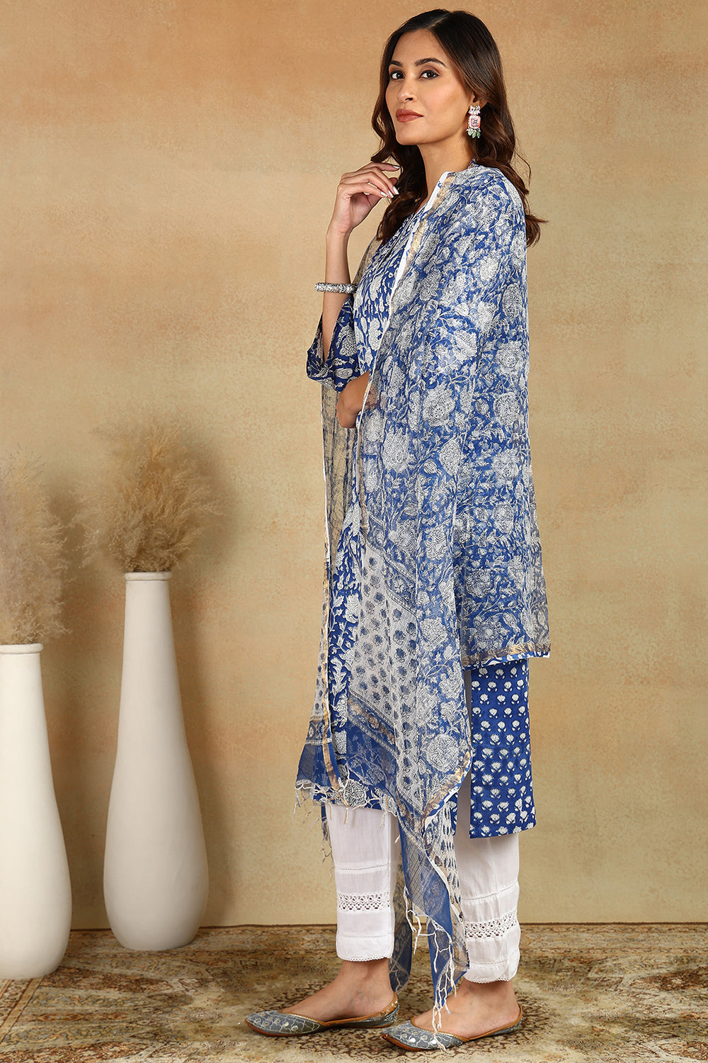 Blue/White Kota Doria Dupatta