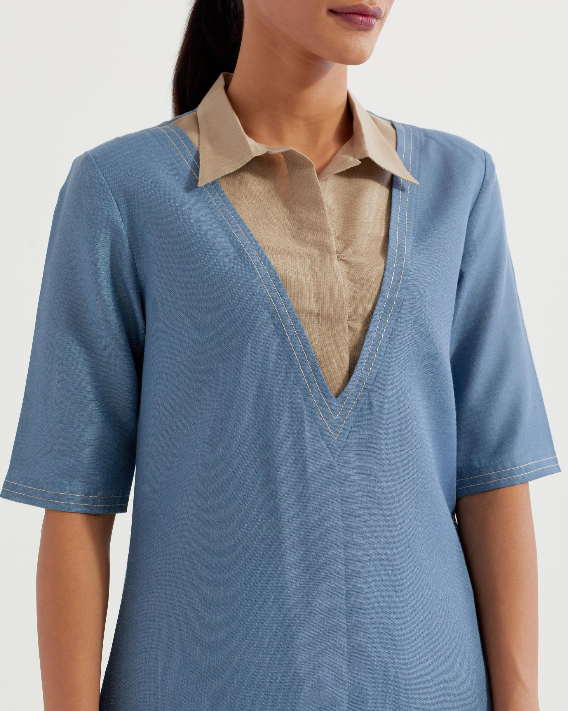 Blue Collared Co-ord Set (Set of 2)- IC