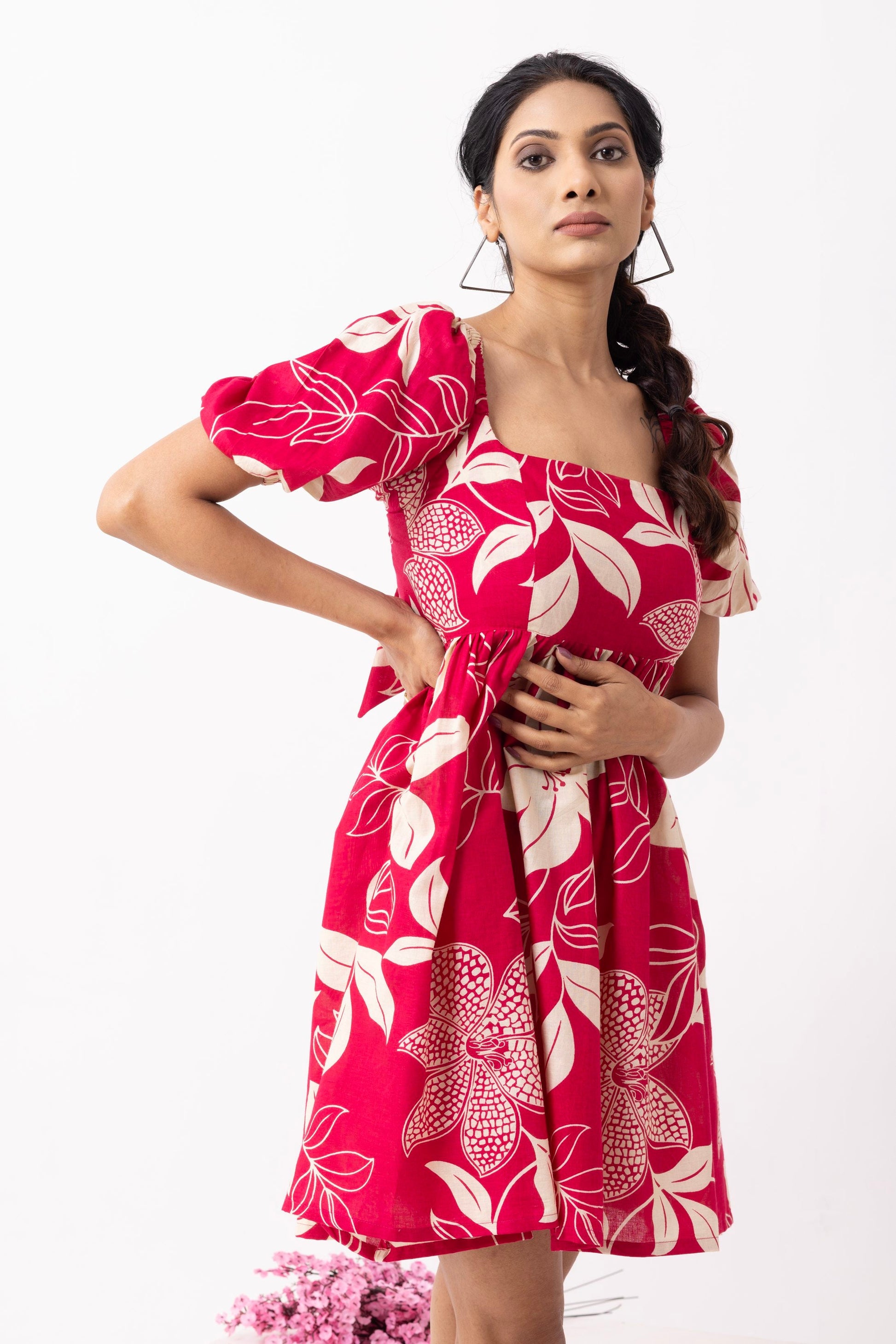 Crimson Red Block Printed Moana Dress- IC