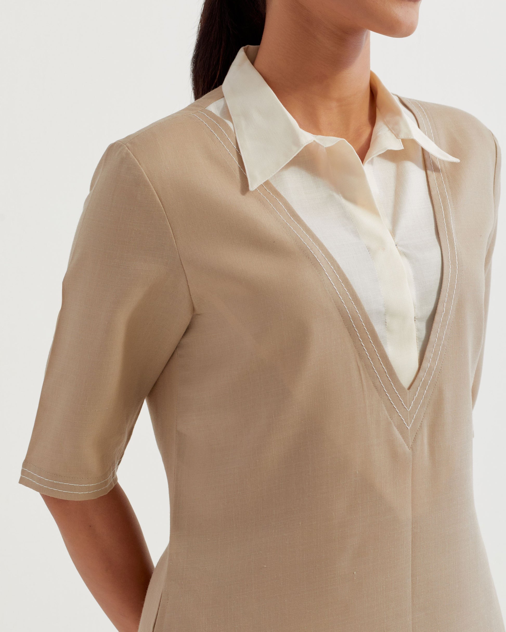 Beige Collared Co-ord Set (Set of 2)- IC