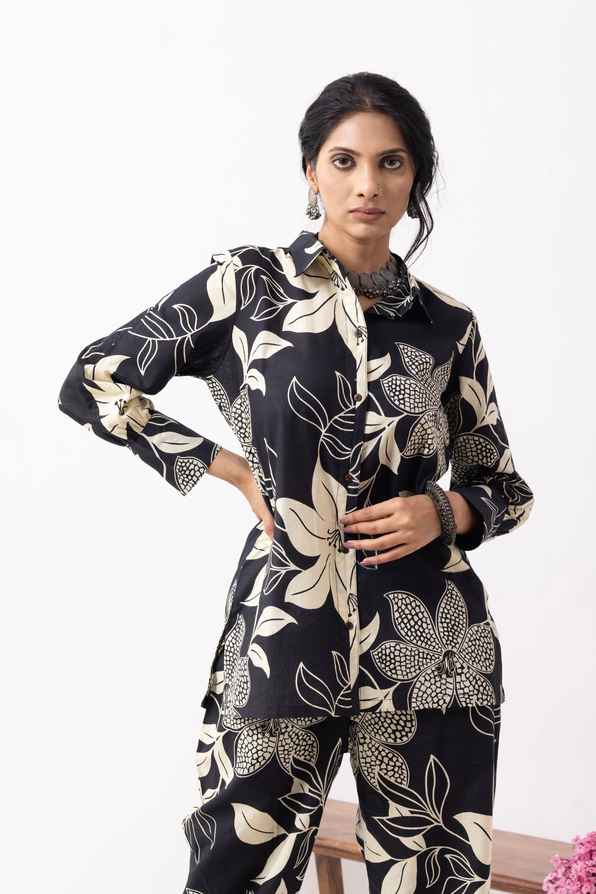 Black Block Printed Caroline Co-ord Set (Set of 2)- IC