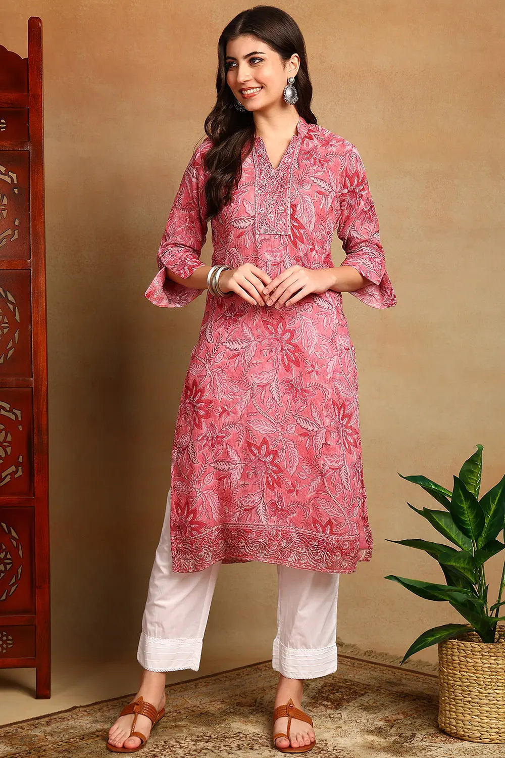 Pink Kota Doria Kurta