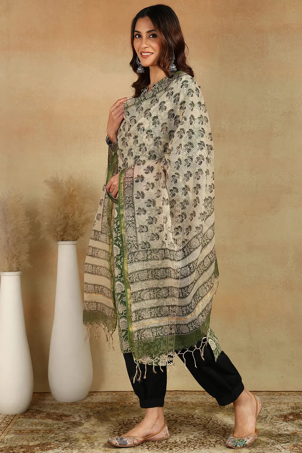 Green/Cream Kota Doria Dupatta