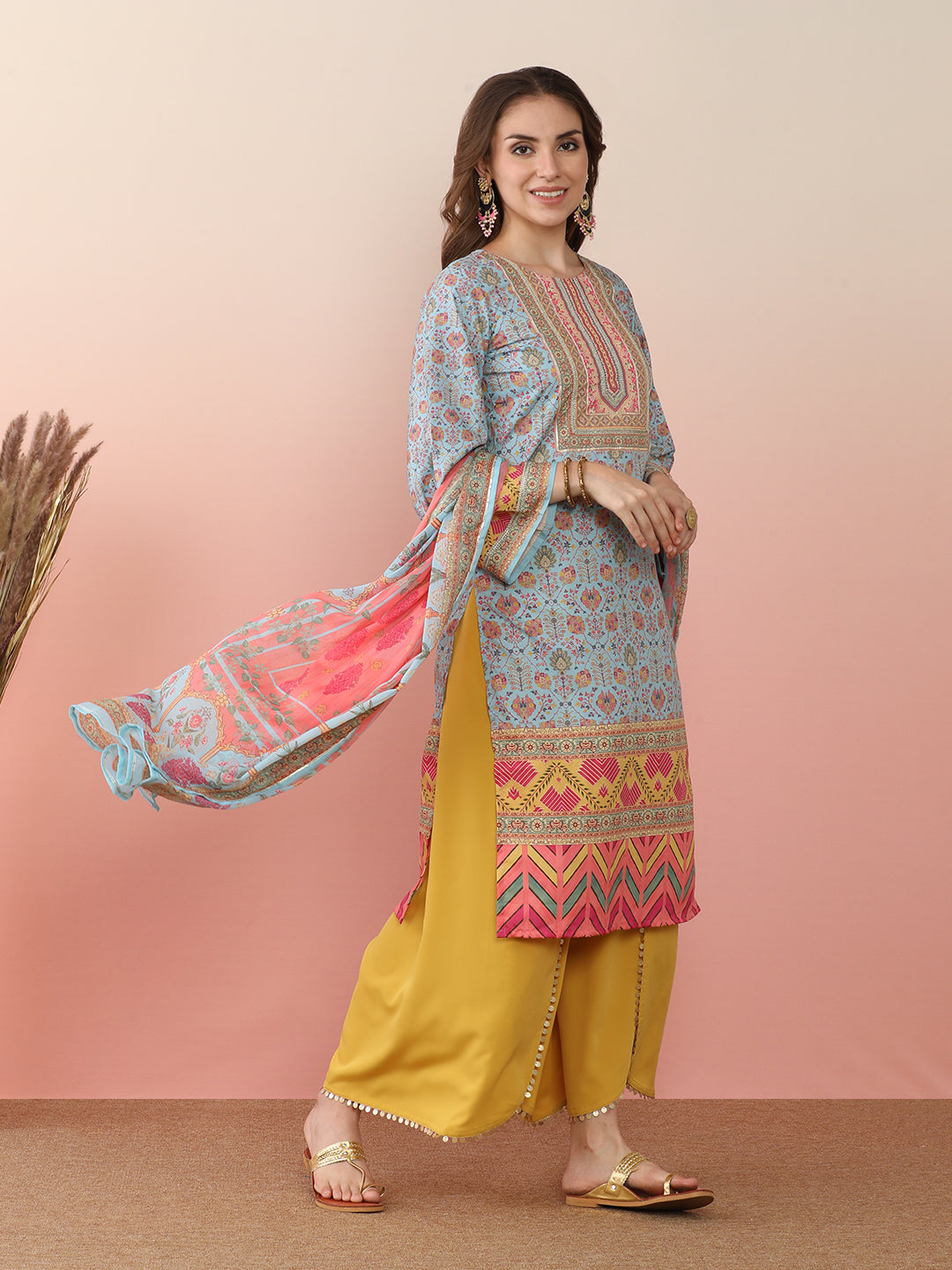 Women Ethnic Motifs Printed Regular Gotta Patti Kurta with Palazzos & With Dupatta