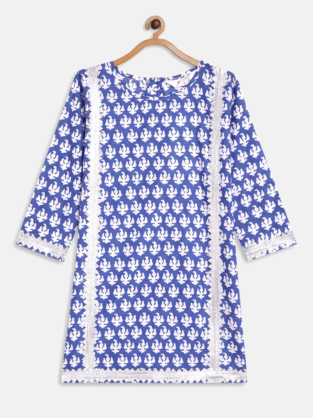 Blue & WHite Printed Gotta Patti Pure Cotton Girls Kurta with Palazzos