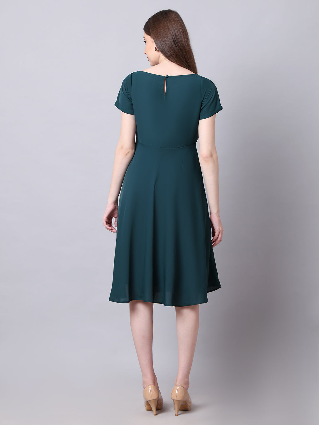 Exude Intrepid V-Neck Front Pleat Dress with Pockets