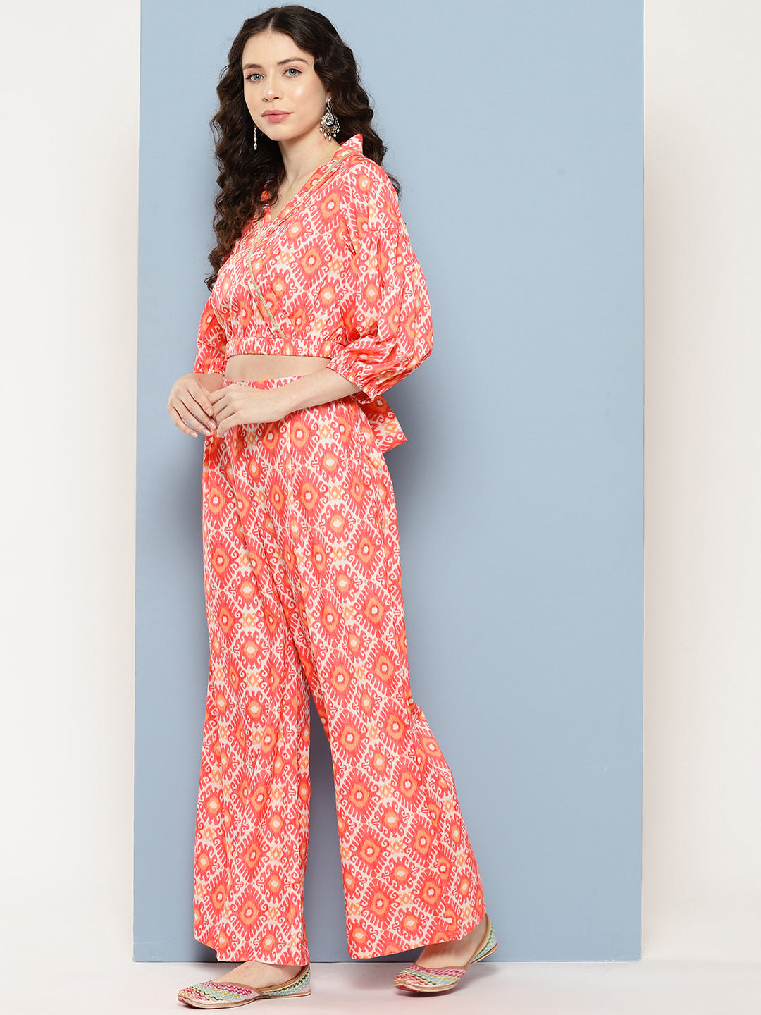 Coral Red Printed Ethnic Co-Ords