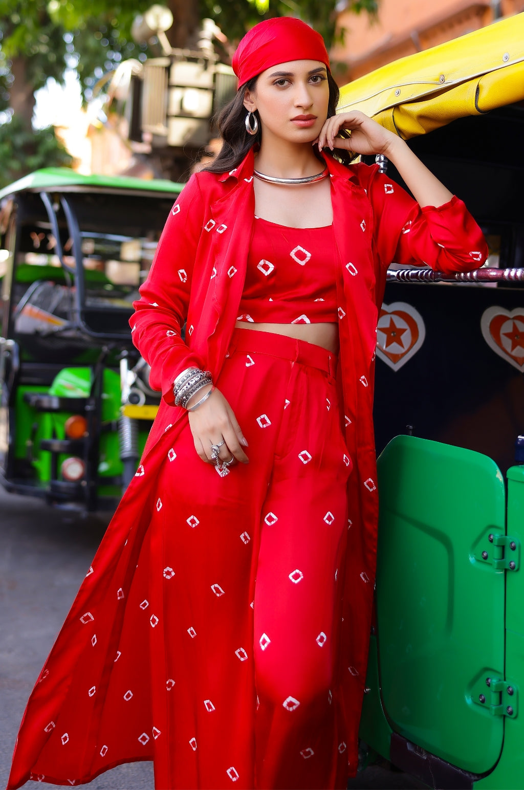 Bandhani Modal Satin Three Piece Set