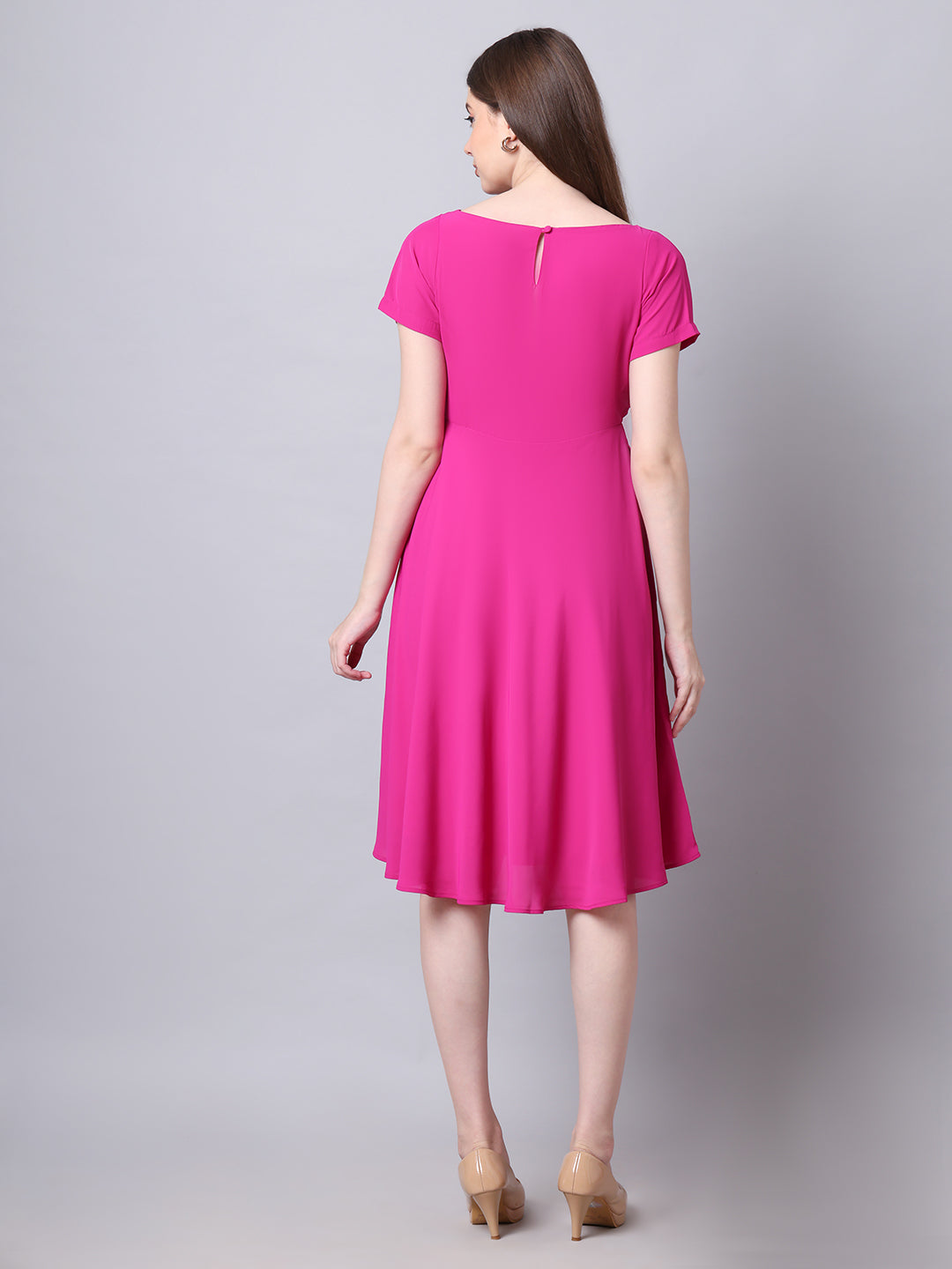 Exude Intrepid V-Neck Front Pleat Dress with Pockets