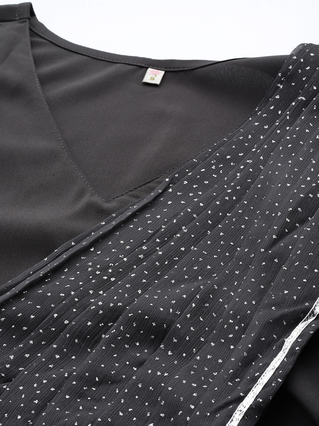 Grey Abstract Print Layered Ethnic Dress