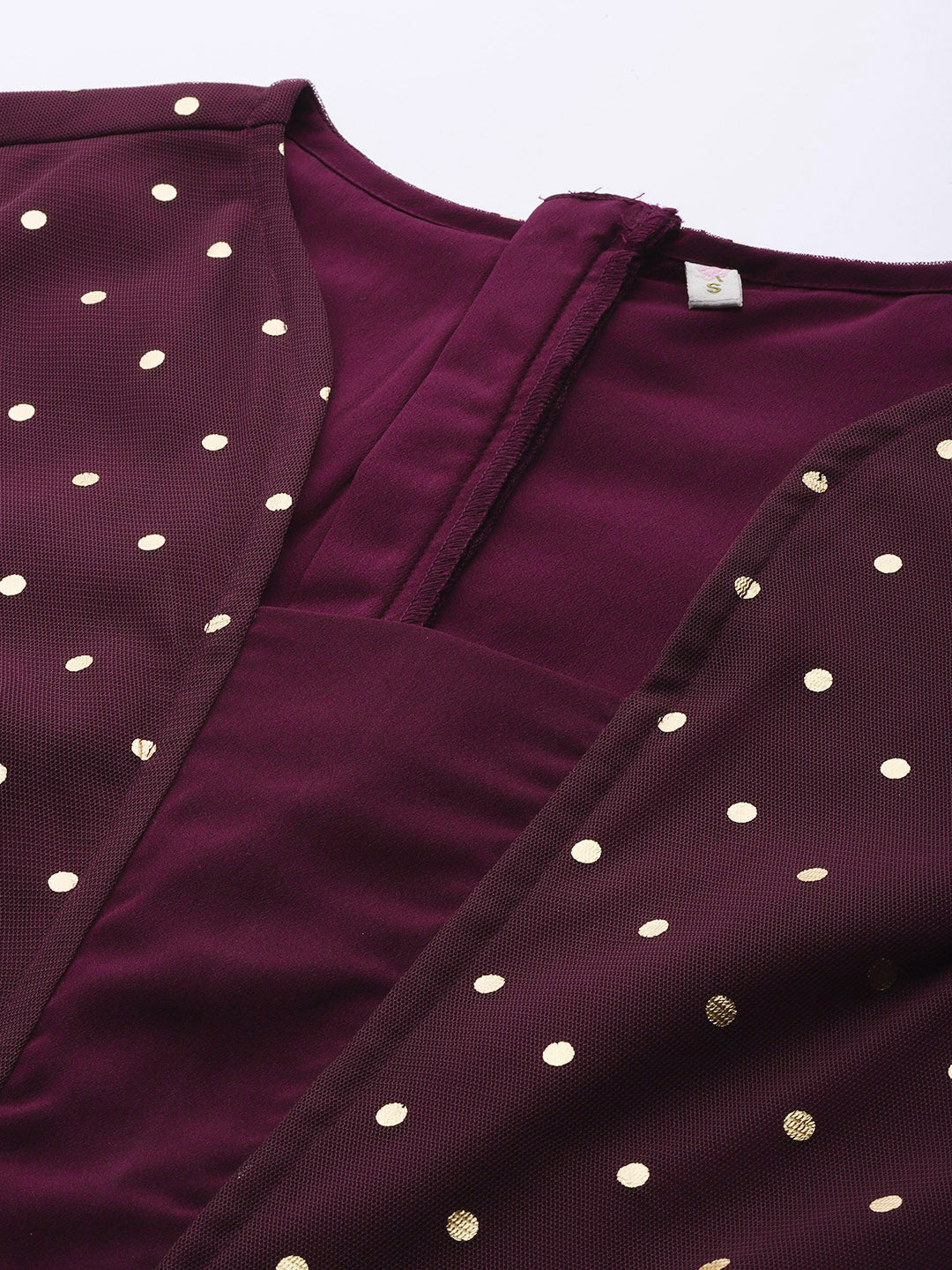 Burgundy Polka Dots Printed Jumpsuit With Waist Tie-Ups