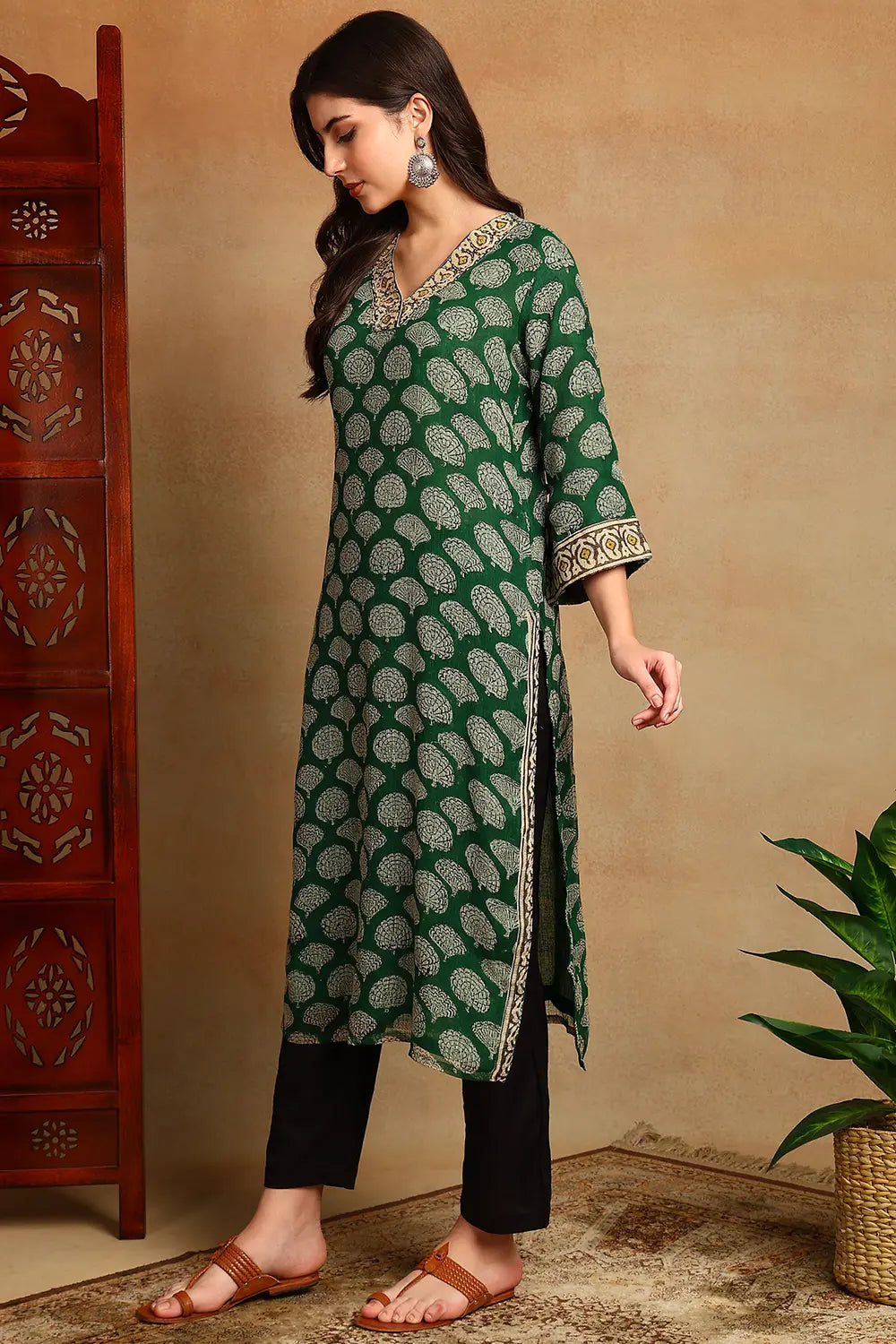 Green Kota Doria Kurta