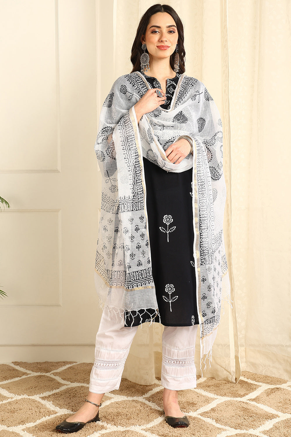 Black Straight Bagru Kurta