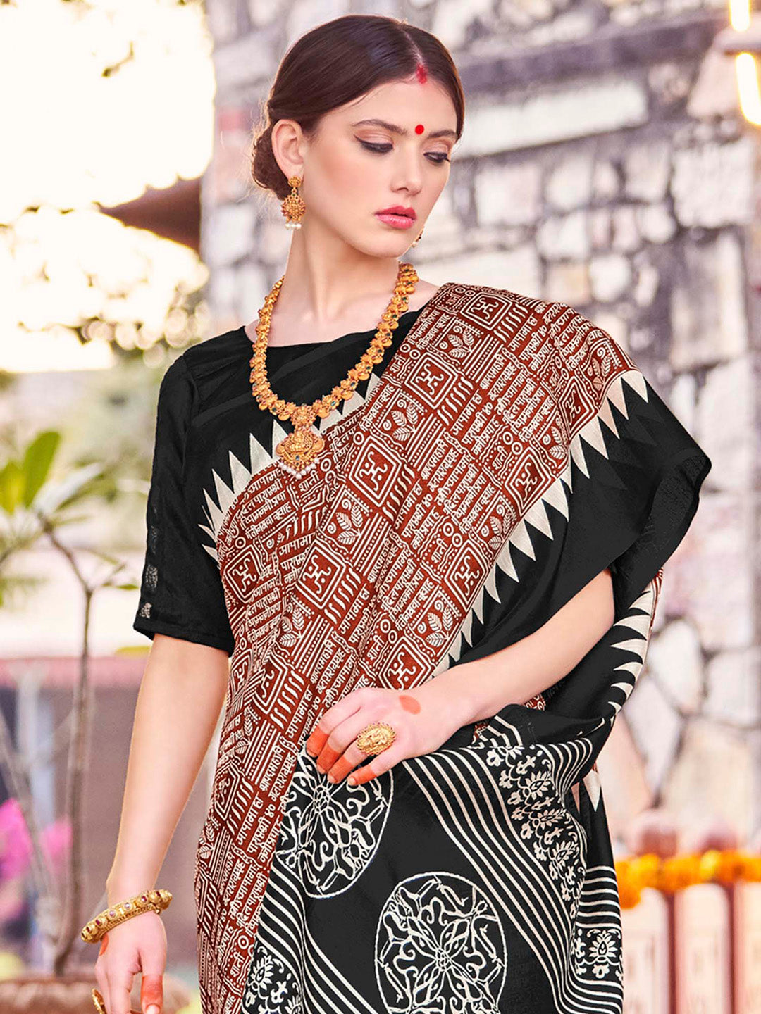 Bhagalpuri Silk Brown Printed Designer Saree With Blouse