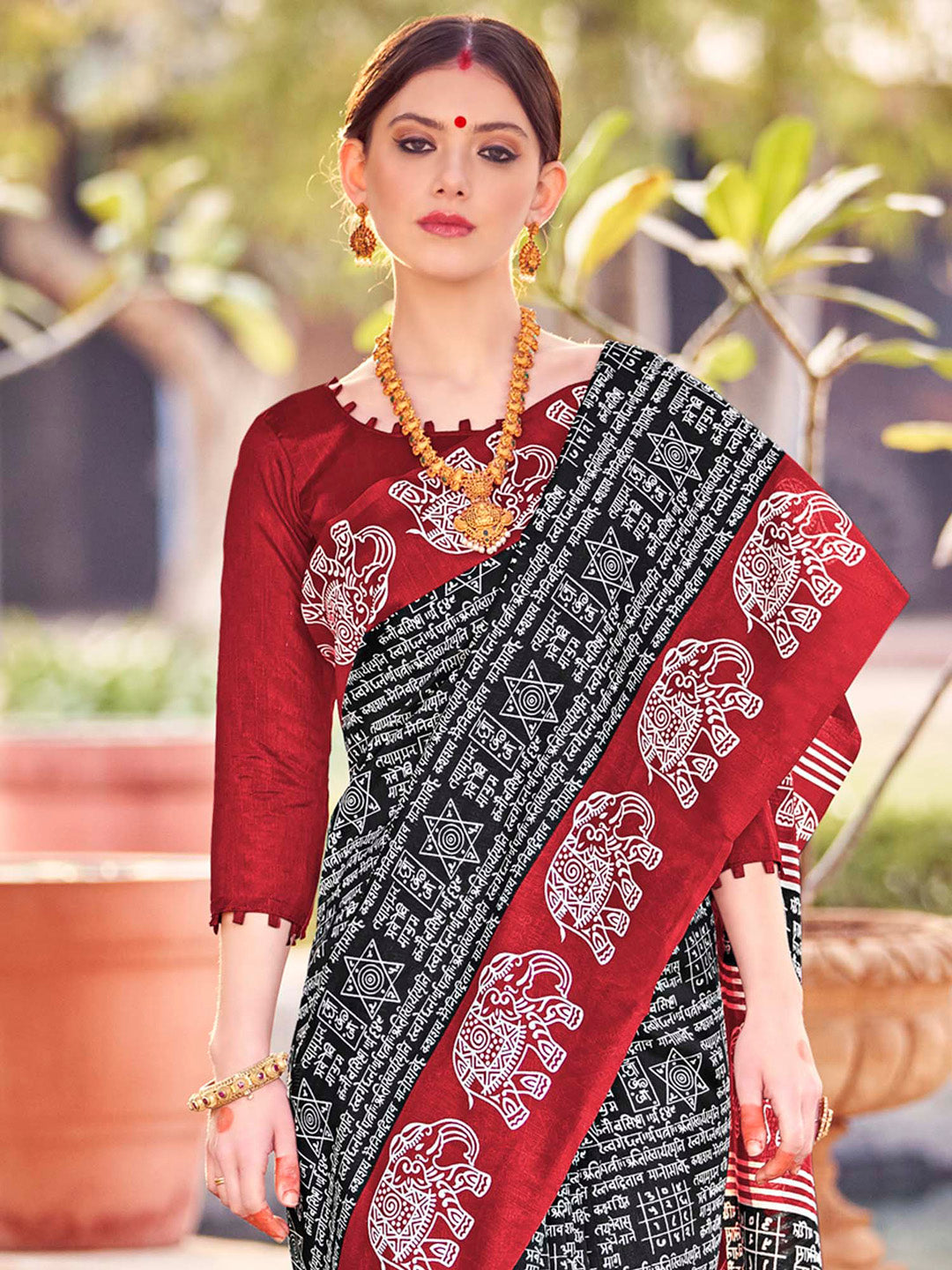 Bhagalpuri Silk Black Printed Designer Saree With Blouse