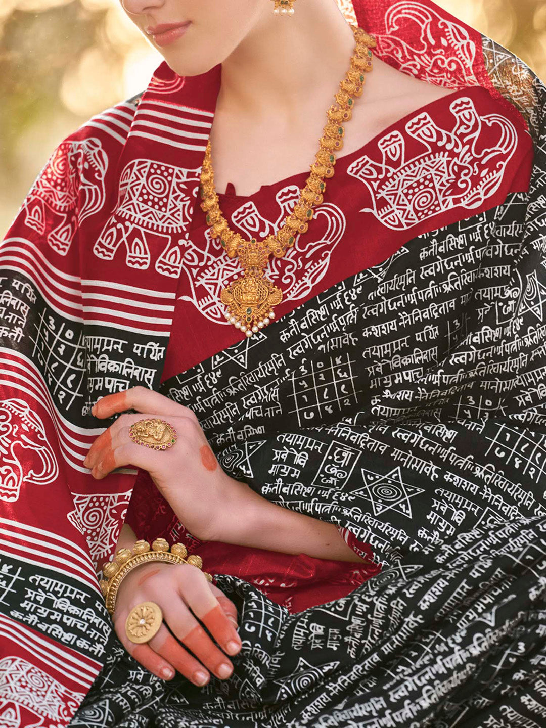 Bhagalpuri Silk Black Printed Designer Saree With Blouse