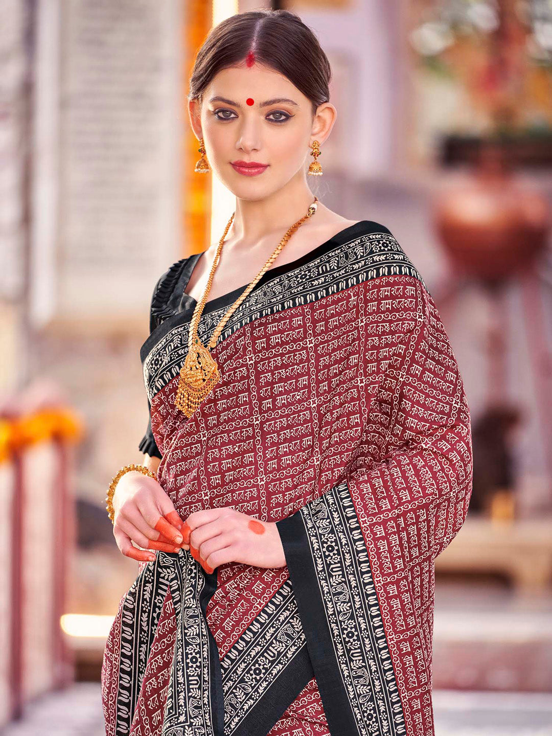 Bhagalpuri Silk Maroon Printed Designer Saree With Blouse