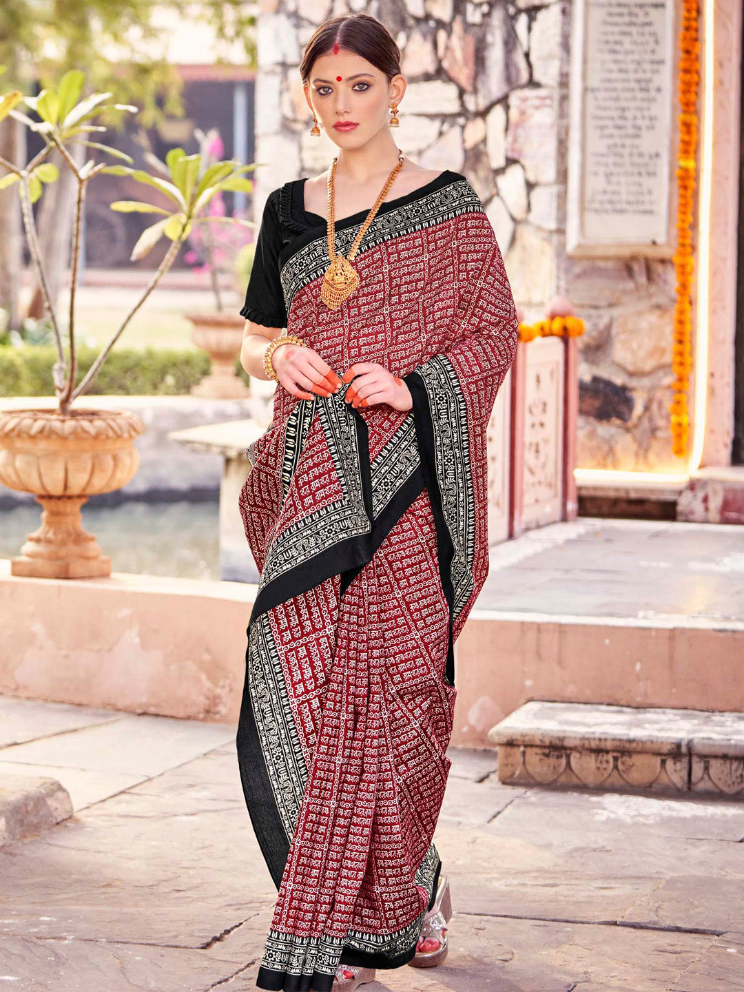 Bhagalpuri Silk Maroon Printed Designer Saree With Blouse