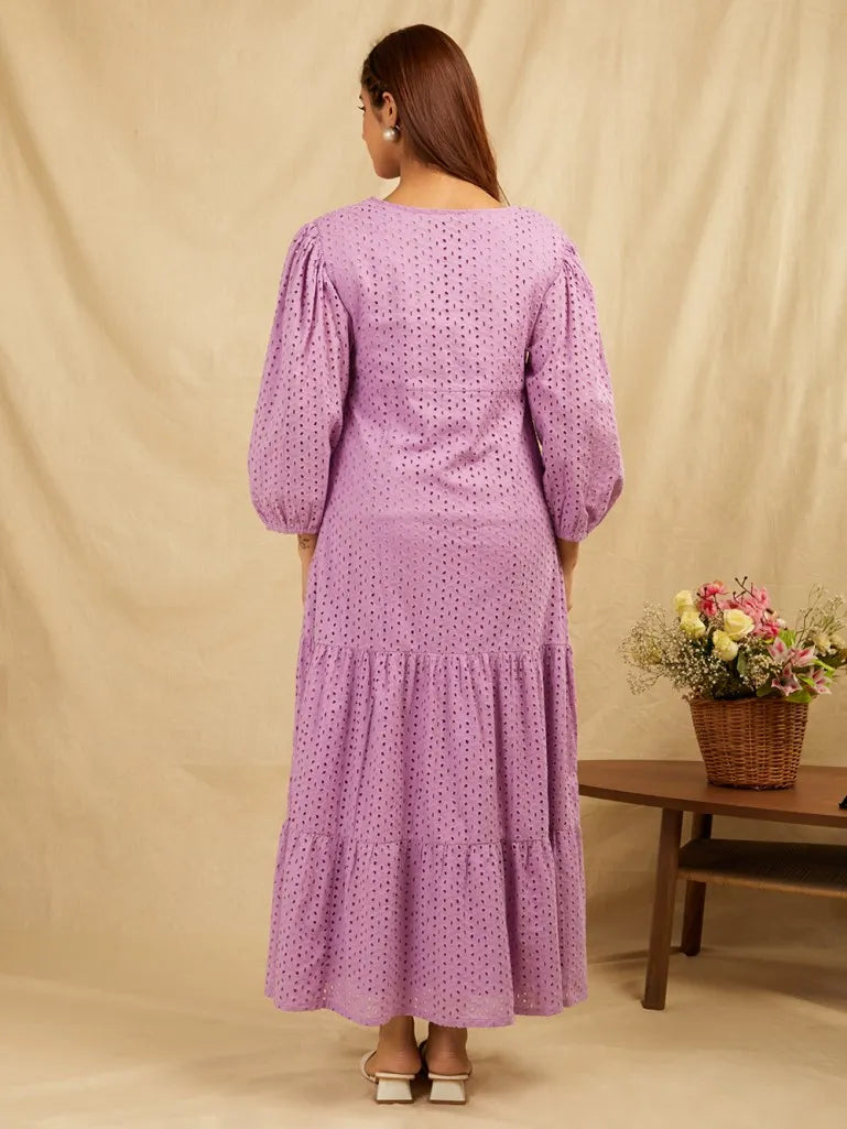 Lilac Embroidered Cotton Dress