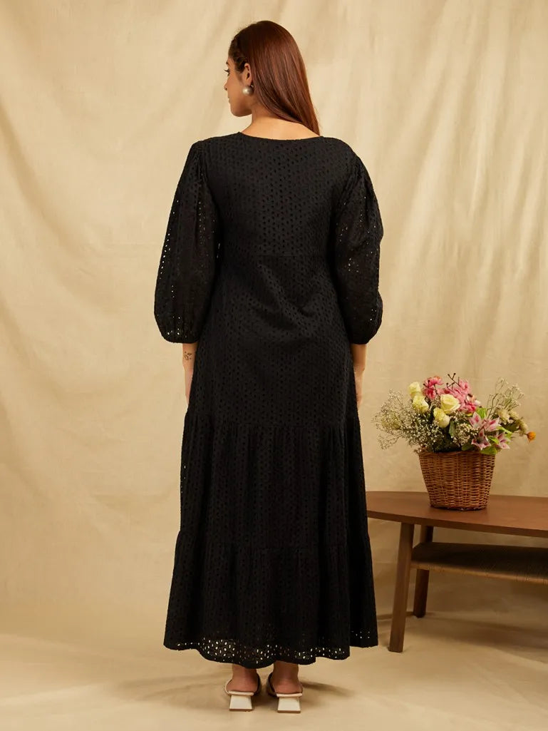 Black Embroidered Cotton Dress