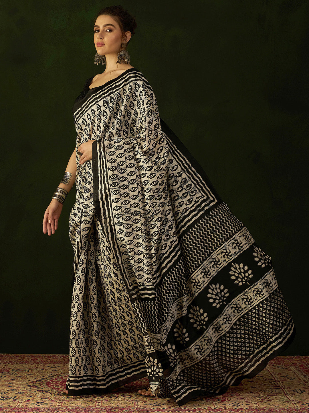 Bhagalpuri Silk Beige Printed Designer Saree With Blouse