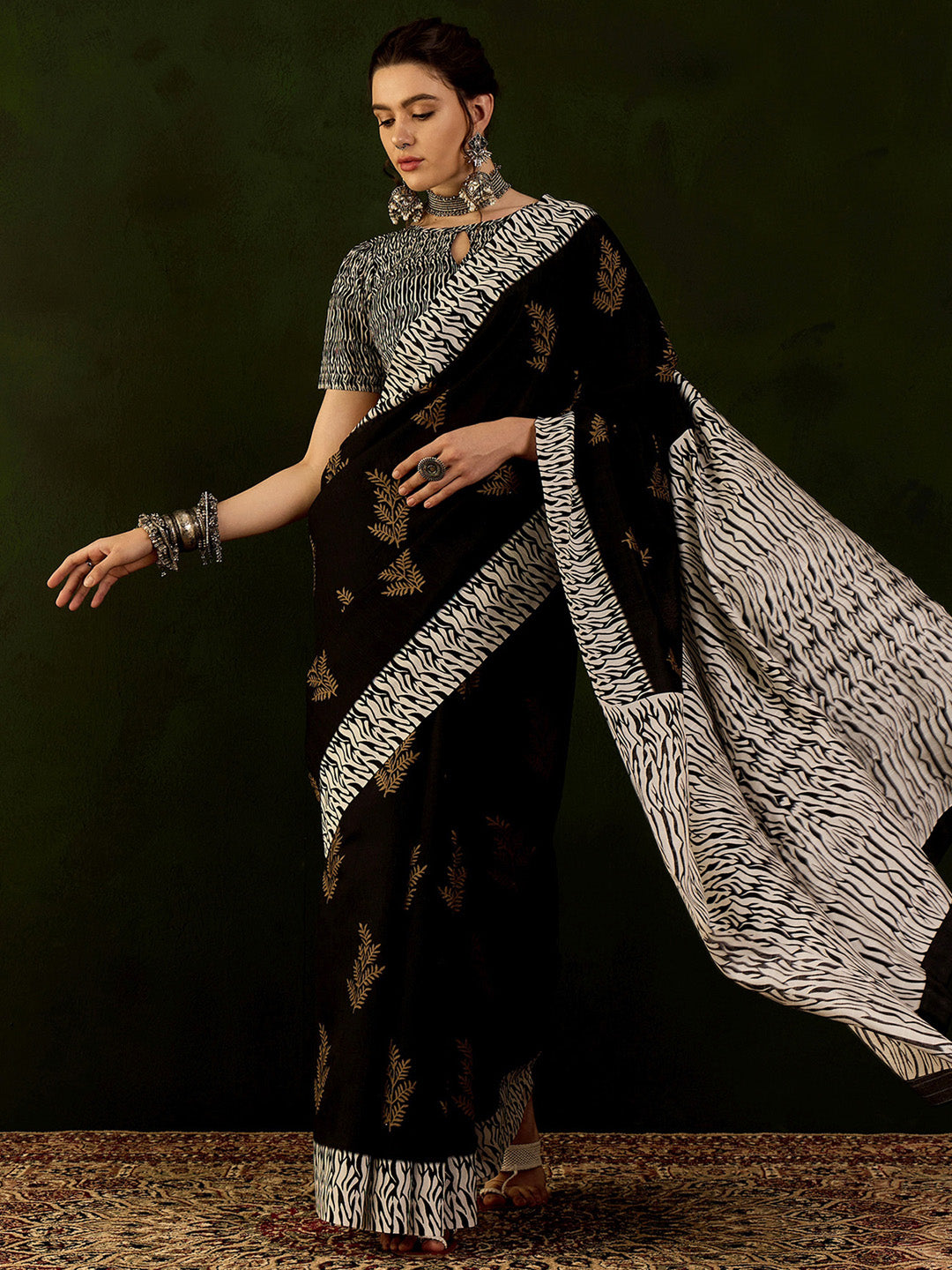 Bhagalpuri Silk Black Printed Designer Saree With Blouse